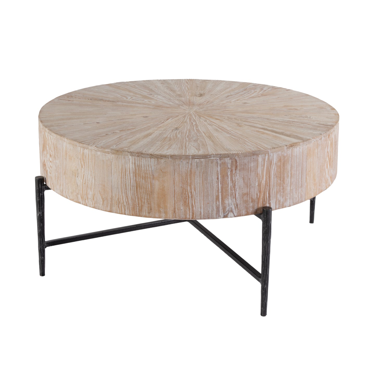 Butler Specialty Company Akemi 38.5 in. W Round Wood and Iron Coffee Table, Light Brown