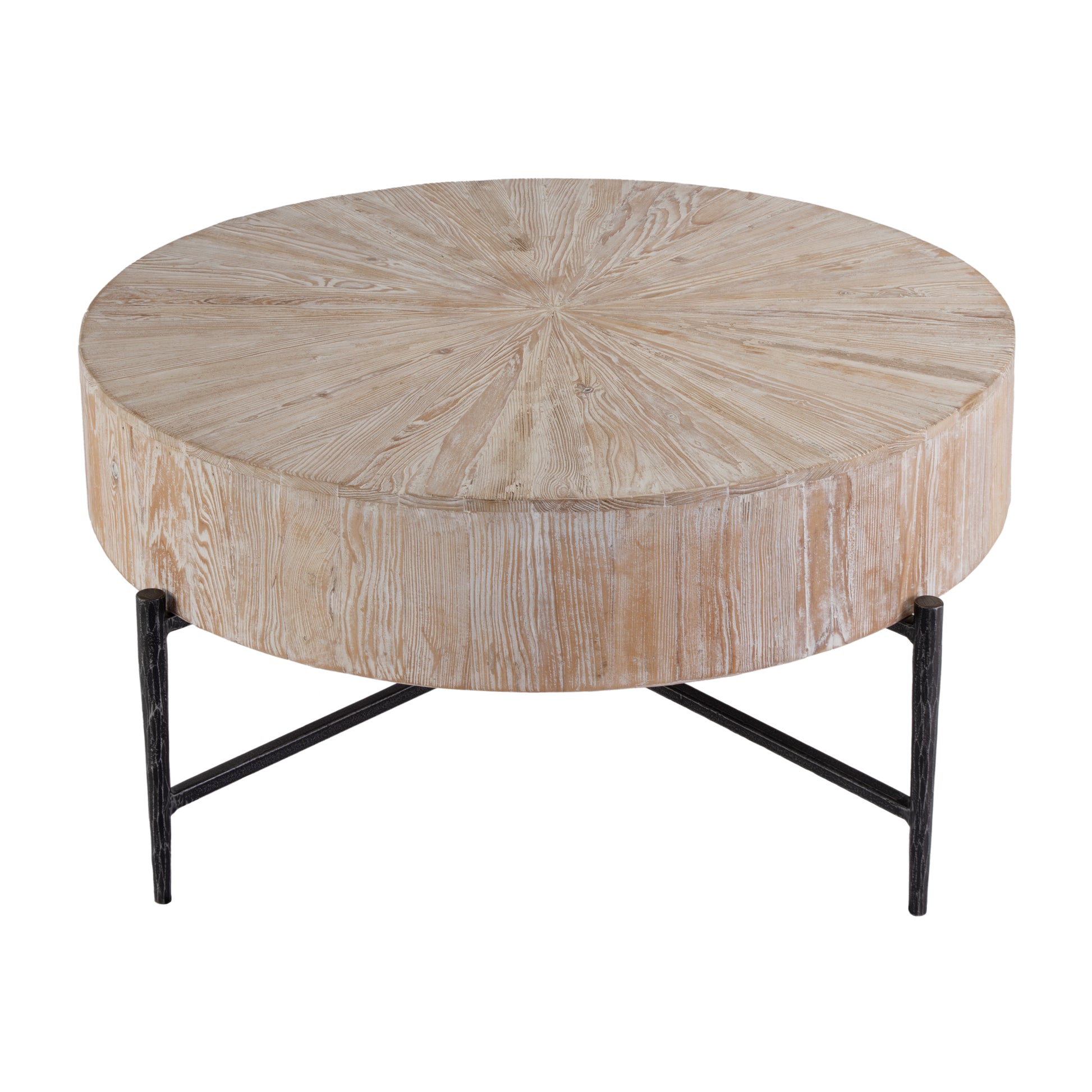 Butler Specialty Company Akemi 38.5 in. W Round Wood and Iron Coffee Table, Light Brown