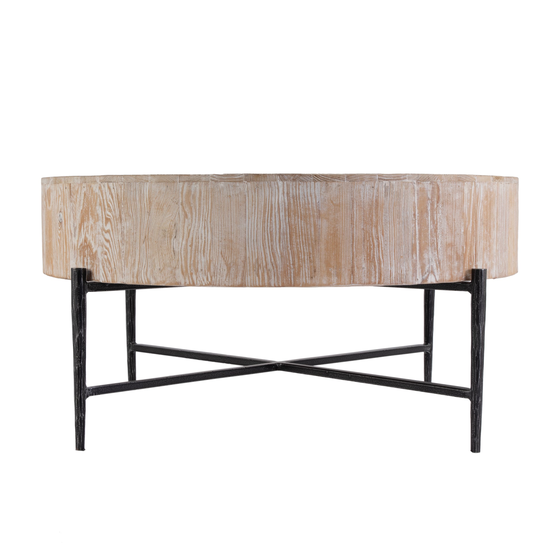 Butler Specialty Company Akemi 38.5 in. W Round Wood and Iron Coffee Table, Light Brown