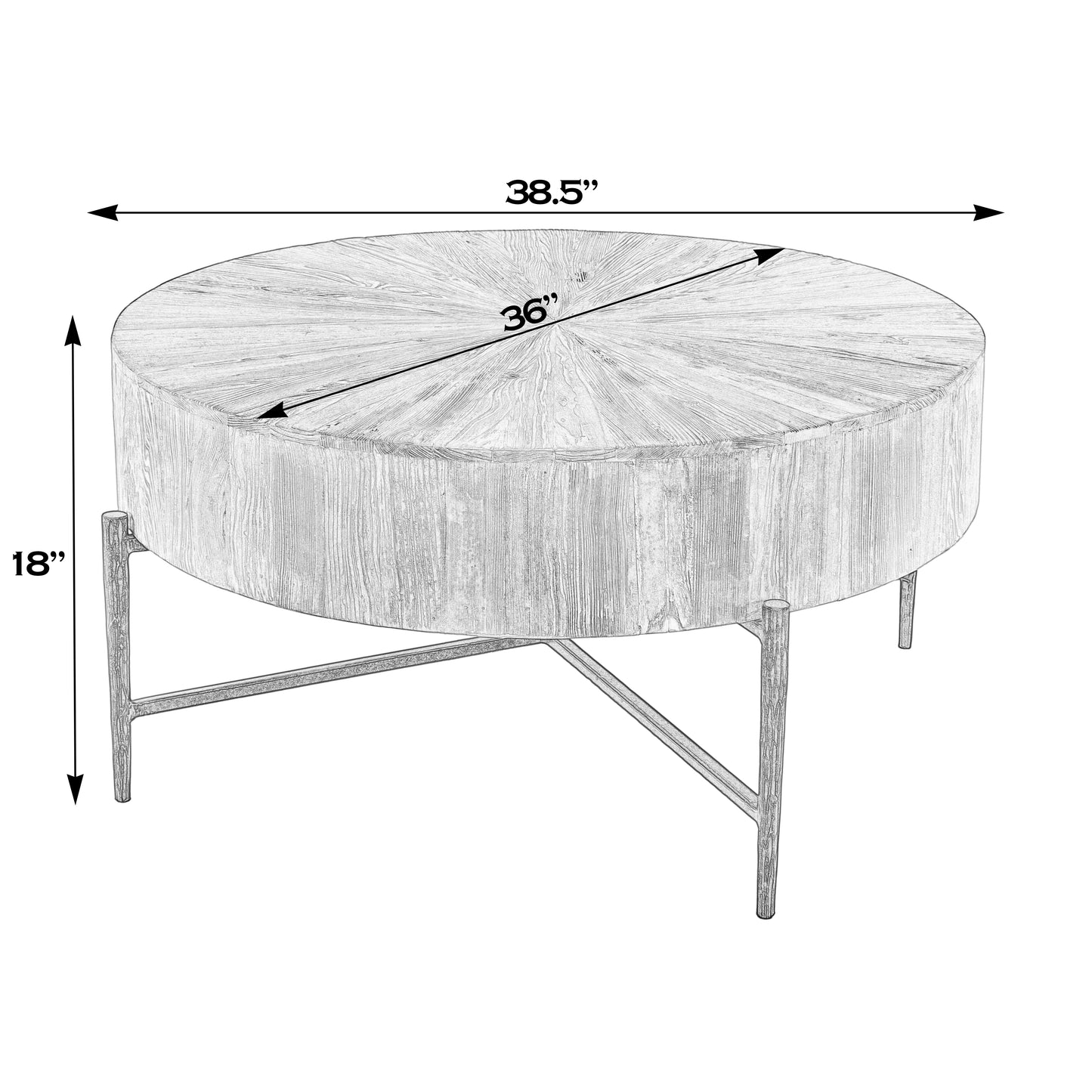 Butler Specialty Company Akemi 38.5 in. W Round Wood and Iron Coffee Table, Light Brown