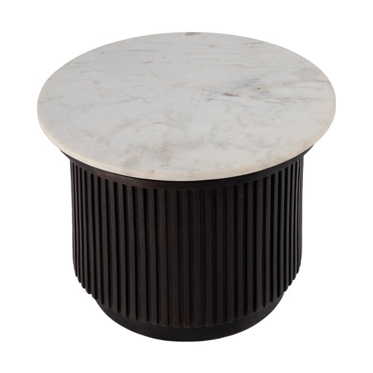 Butler Specialty Company Georgia 22 in. W Round Wood and Marble Ribbed Side Table, Brown, White