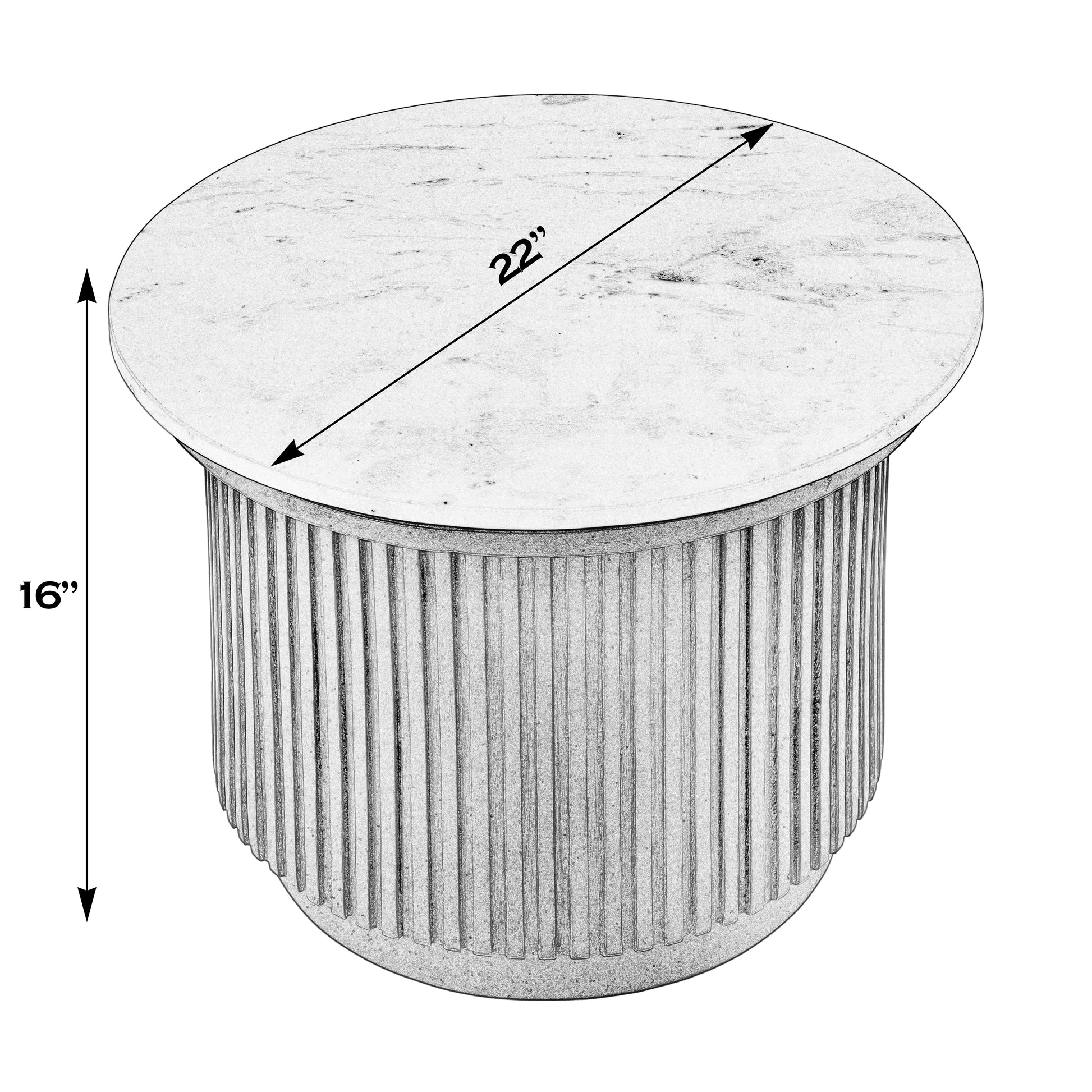 Butler Specialty Company Georgia 22 in. W Round Wood and Marble Ribbed Side Table, Brown, White