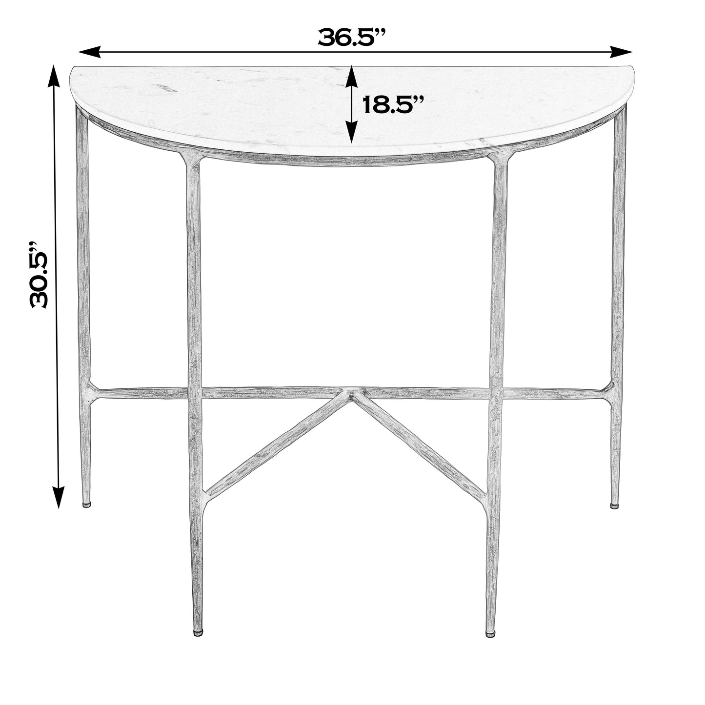 Butler Specialty Company Evelyn 36.5 in. W Demilune Marble and Iron Console Table, White