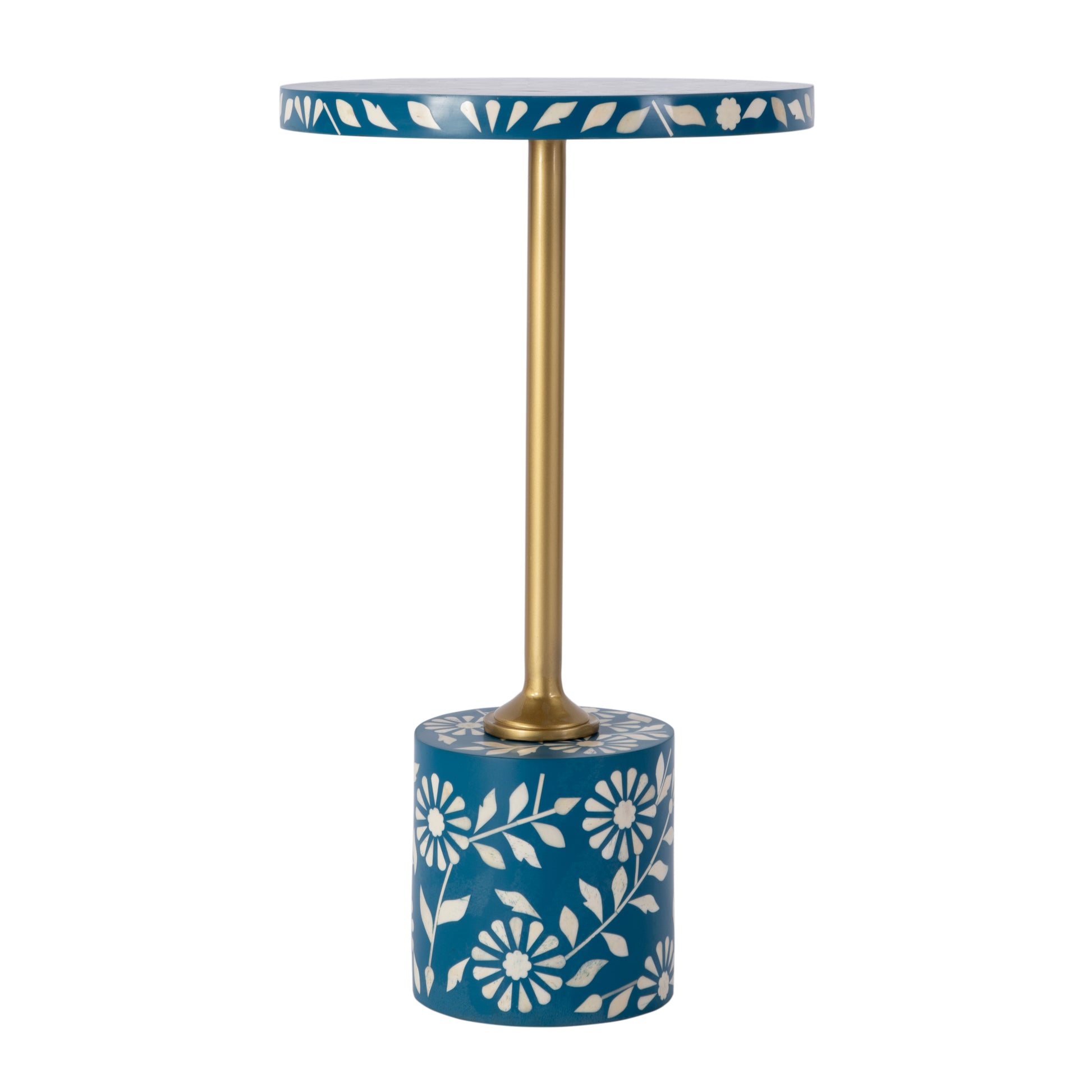 Butler Specialty Company Bethel 14 in. W Round Bone Inlay and Iron Side Table, Blue