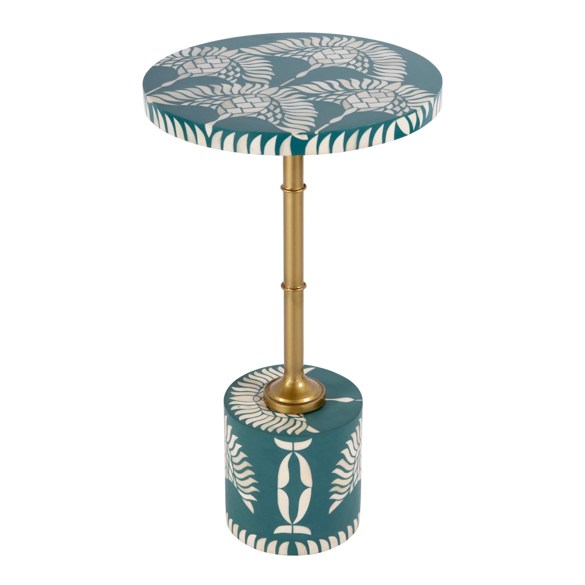 Butler Specialty Company Bethel 14 in. W Round Bone Inlay and Iron Side Table, Teal