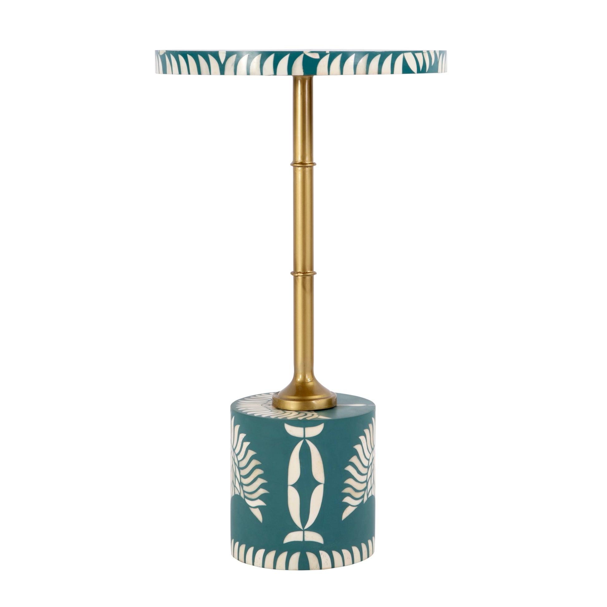 Butler Specialty Company Bethel 14 in. W Round Bone Inlay and Iron Side Table, Teal