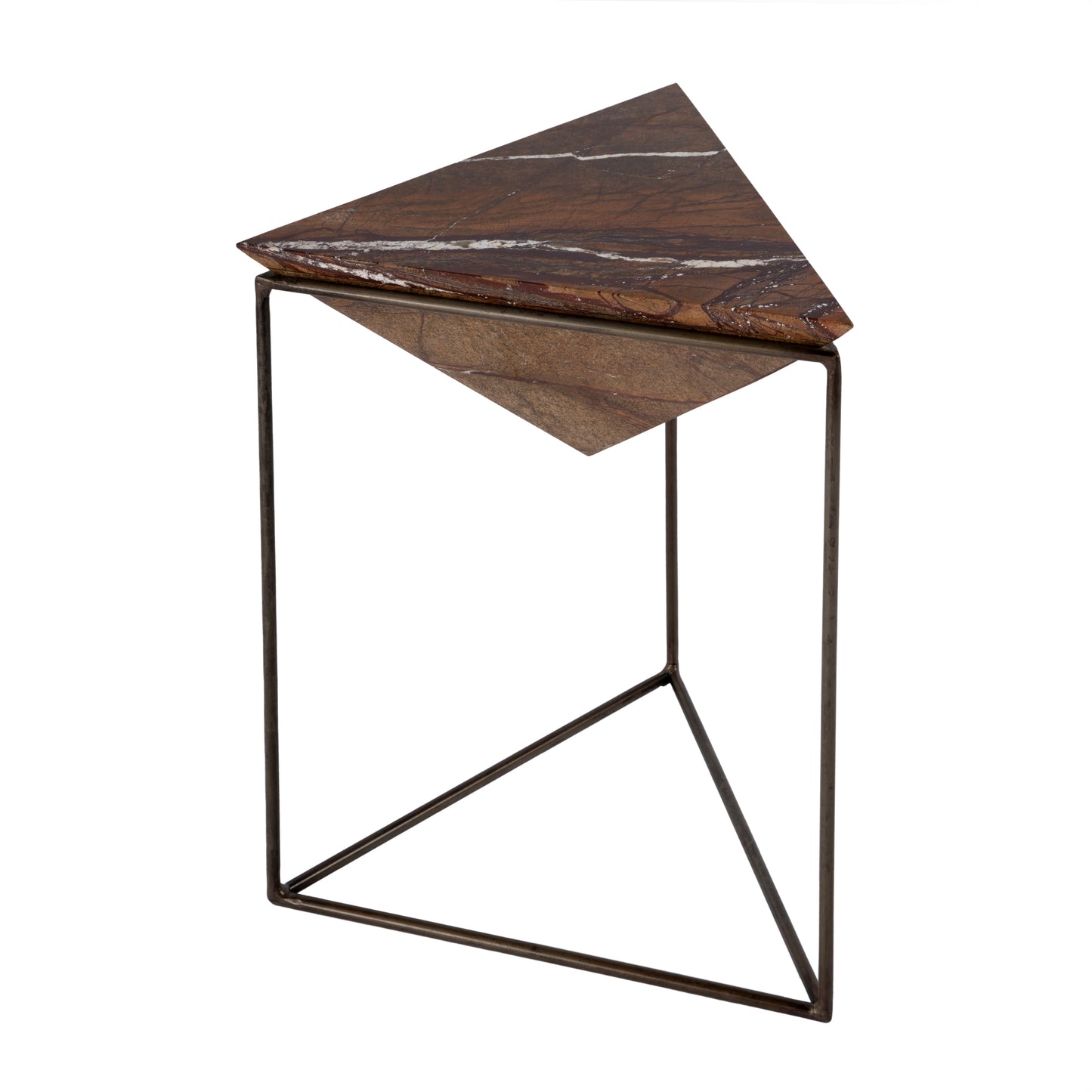 Butler Specialty Company Addis 16.5 in. W Triangular Marble and Iron Pyramid Side Table, Brown