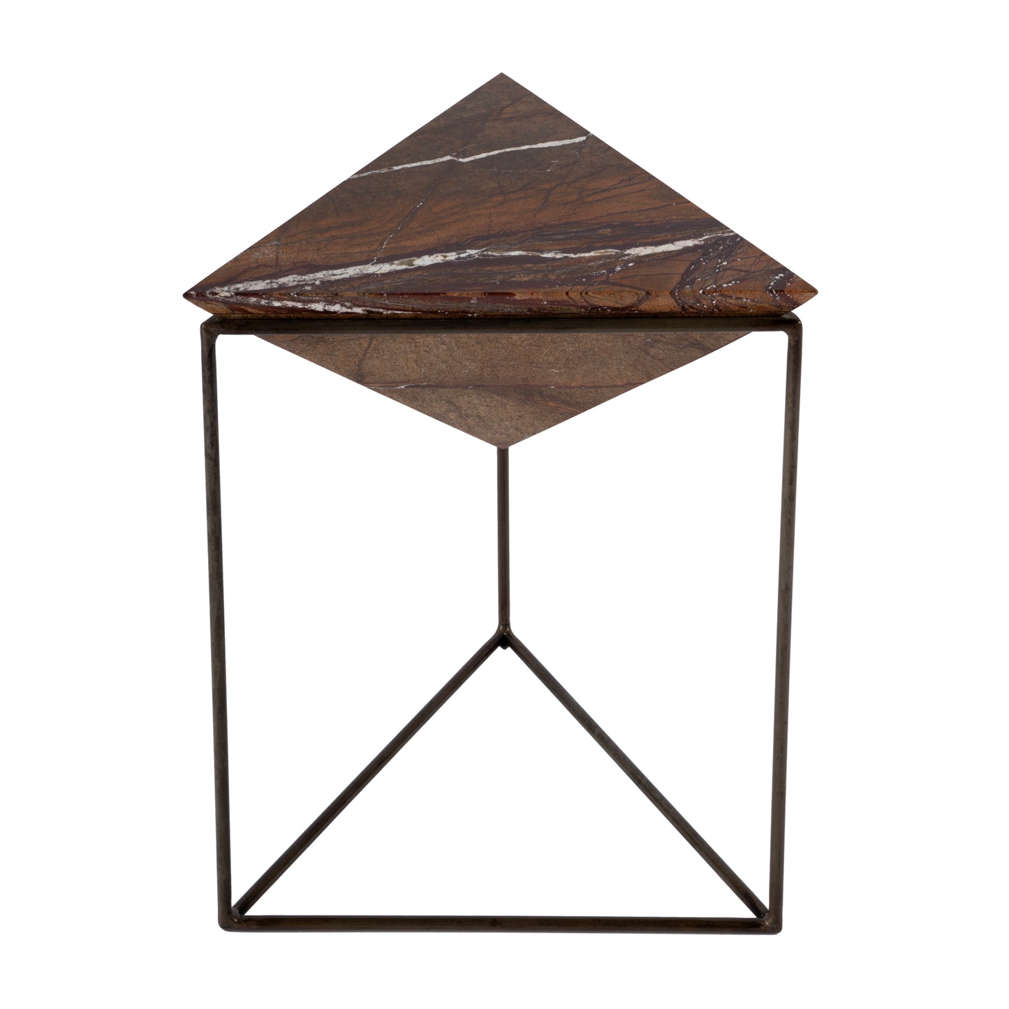 Butler Specialty Company Addis 16.5 in. W Triangular Marble and Iron Pyramid Side Table, Brown