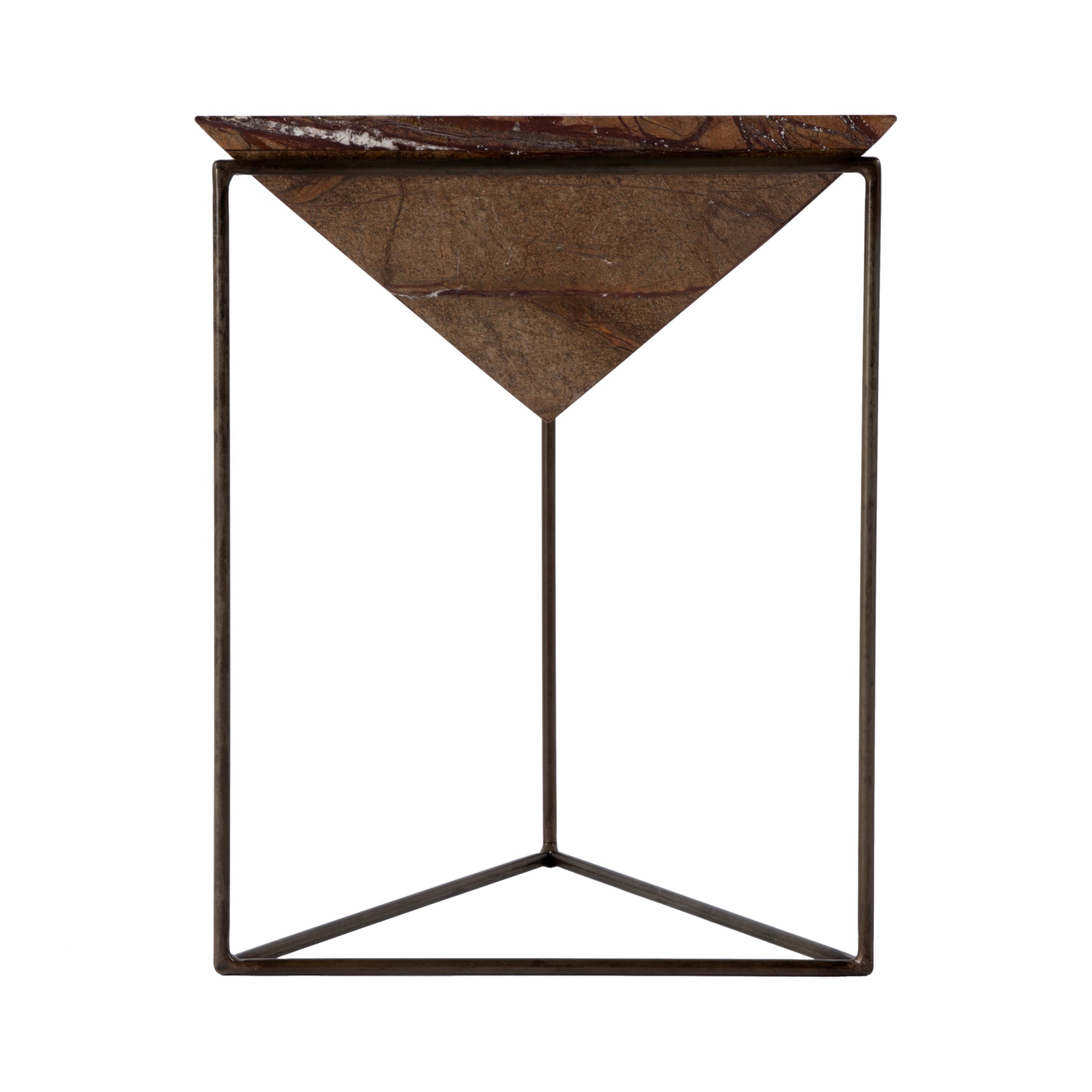 Butler Specialty Company Addis 16.5 in. W Triangular Marble and Iron Pyramid Side Table, Brown
