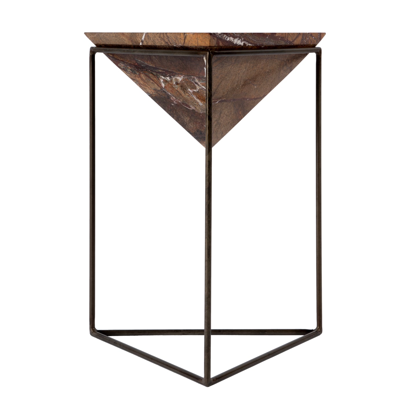 Butler Specialty Company Addis 16.5 in. W Triangular Marble and Iron Pyramid Side Table, Brown