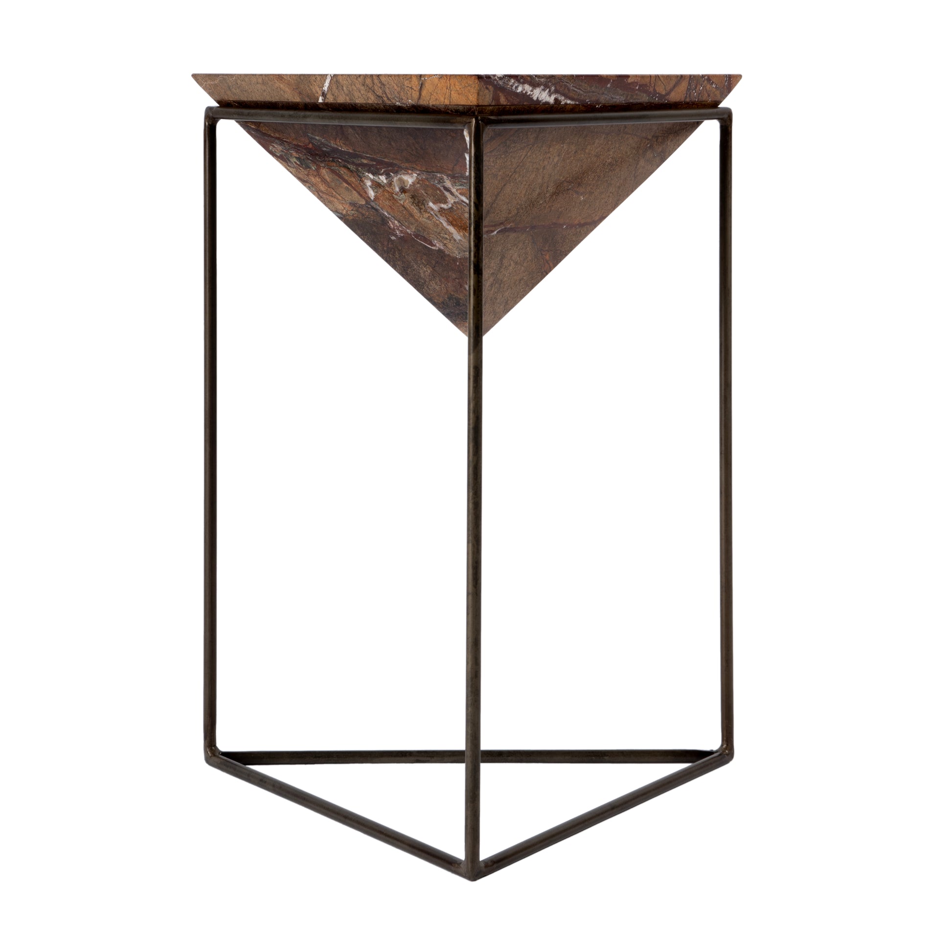 Butler Specialty Company Addis 16.5 in. W Triangular Marble and Iron Pyramid Side Table, Brown