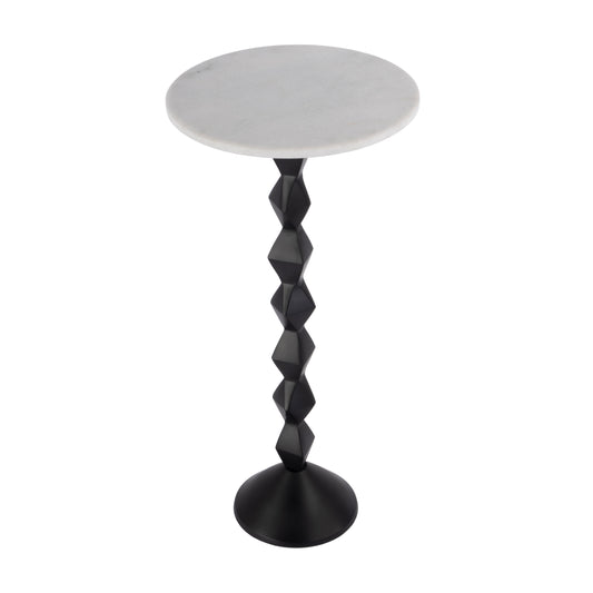 Butler Specialty Company Ada 12 in. W Round Marble and Metal Side Table, Black and White