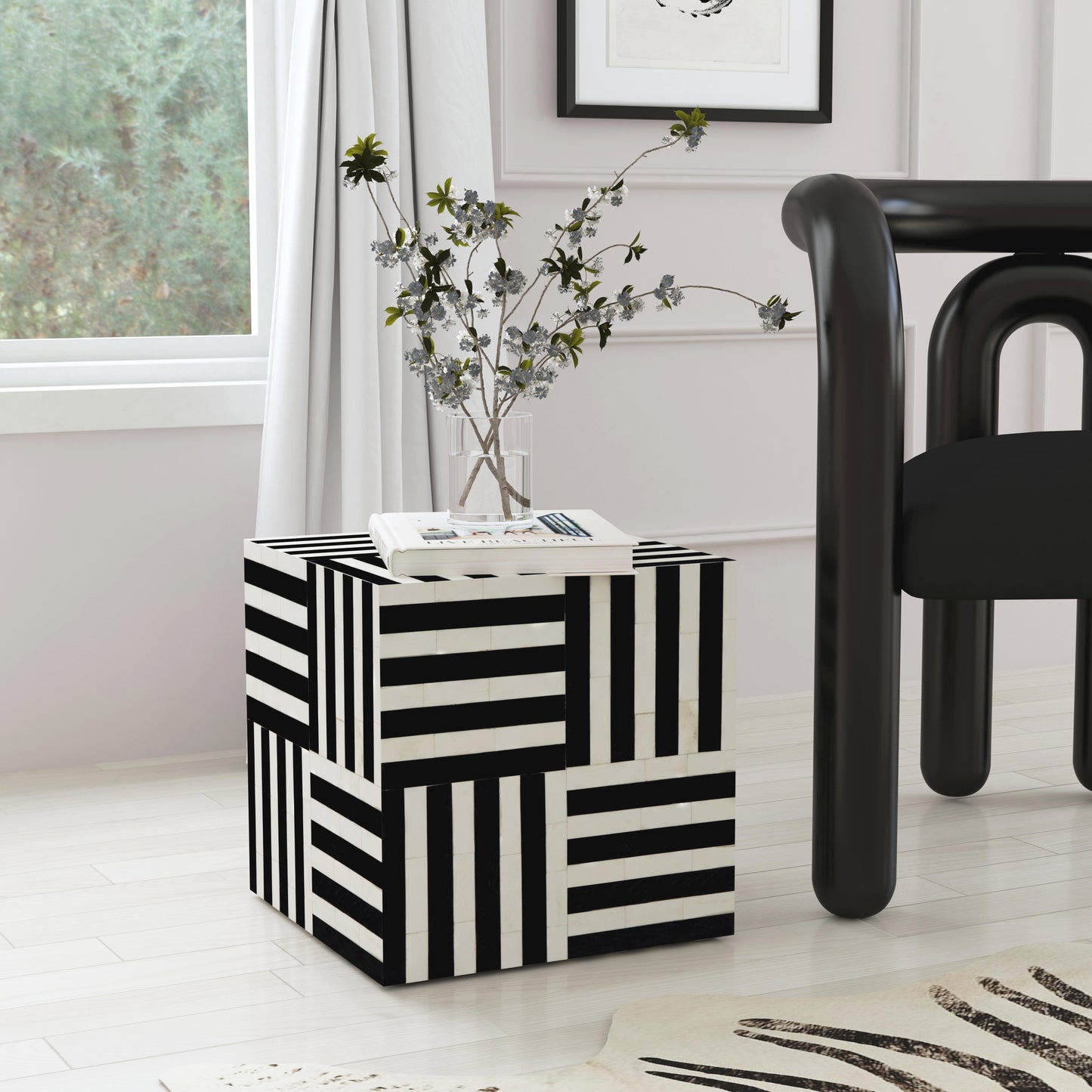 Butler Specialty Company Zuri 15 in. W Square Bone In-Lay Low Bunching Table, Black and White