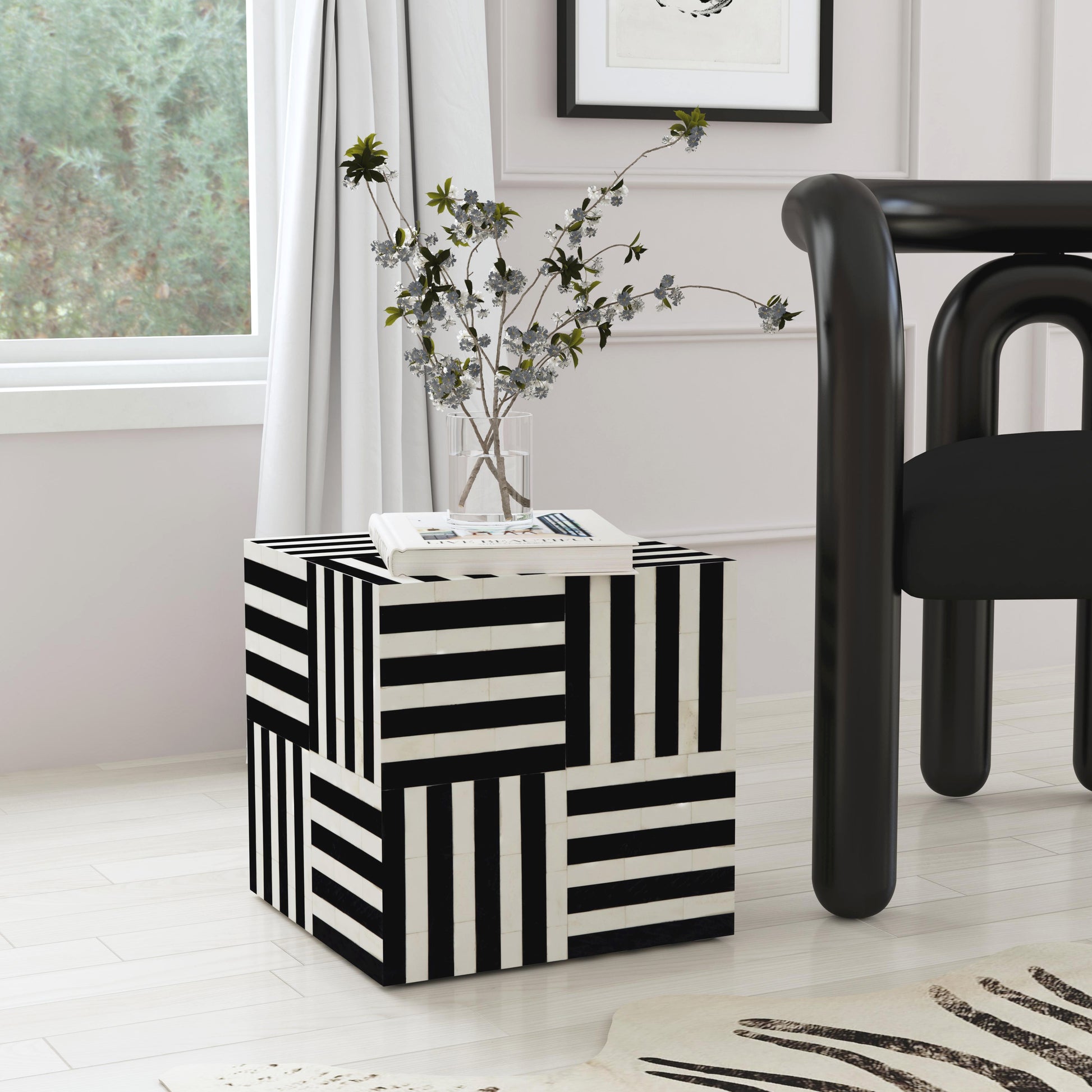 Butler Specialty Company Zuri 15 in. W Square Bone In-Lay Low Bunching Table, Black and White