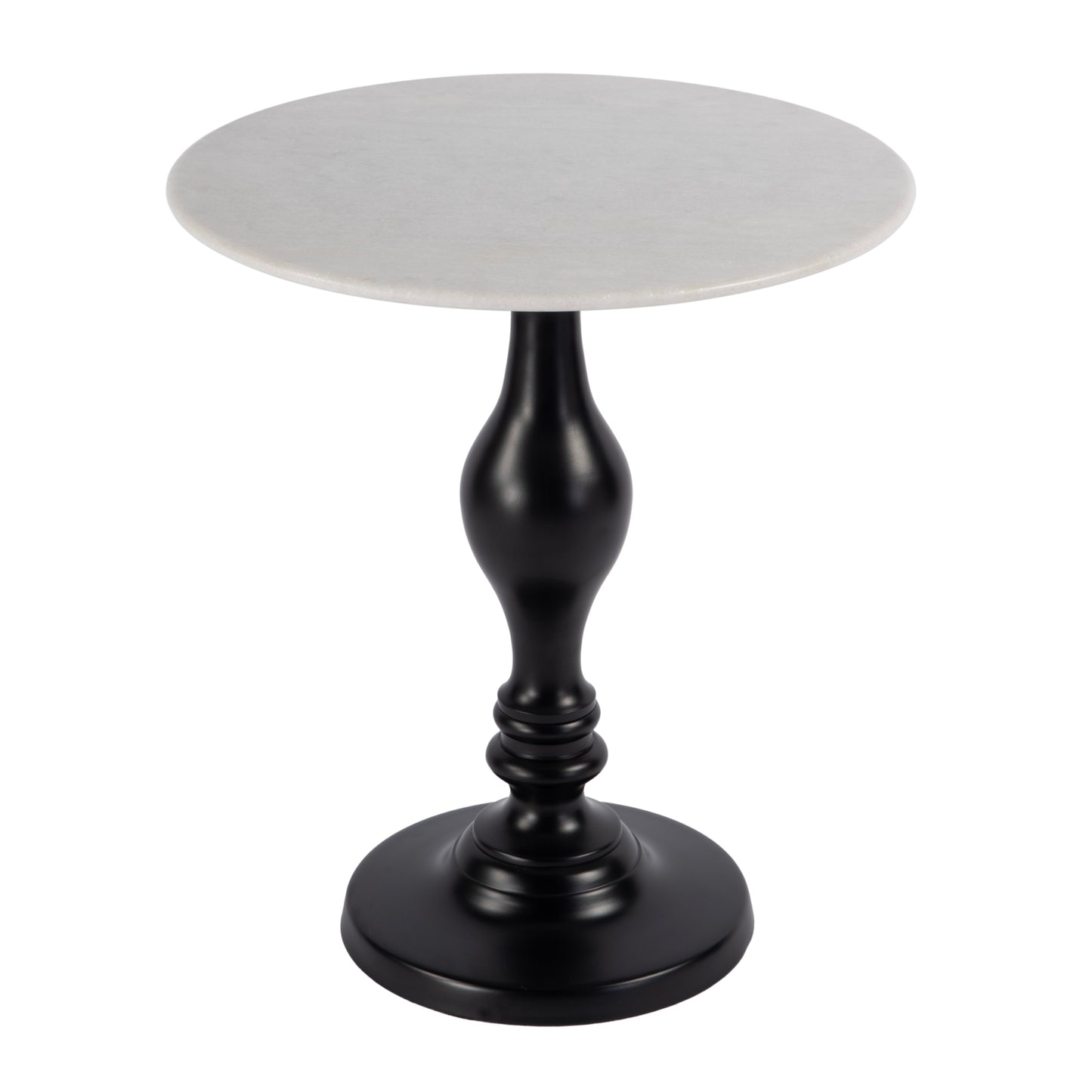 Butler Specialty Company Milan 20 in. W Round Marble & Metal Pedestal Base Side Table, Black, White