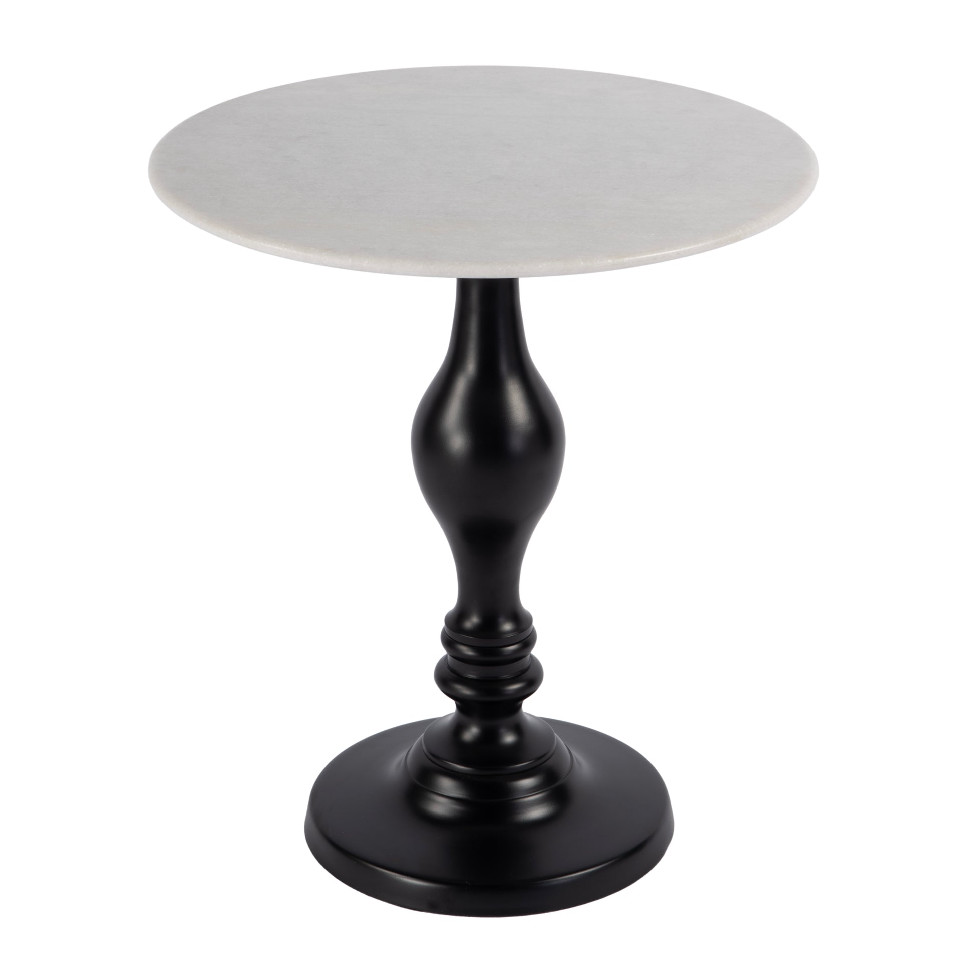 Butler Specialty Company Milan 20 in. W Round Marble & Metal Pedestal Base Side Table, Black, White