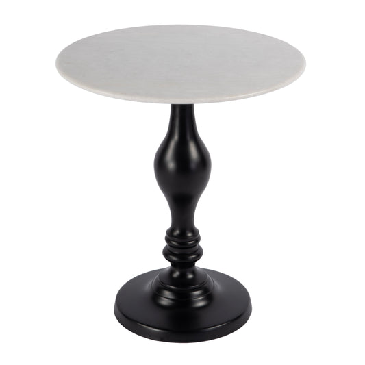 Butler Specialty Company Milan 20 in. W Round Marble & Metal Pedestal Base Side Table, Black, White