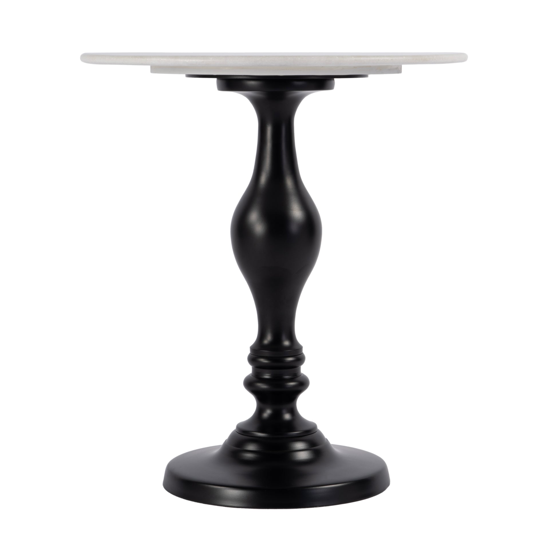Butler Specialty Company Milan 20 in. W Round Marble & Metal Pedestal Base Side Table, Black, White