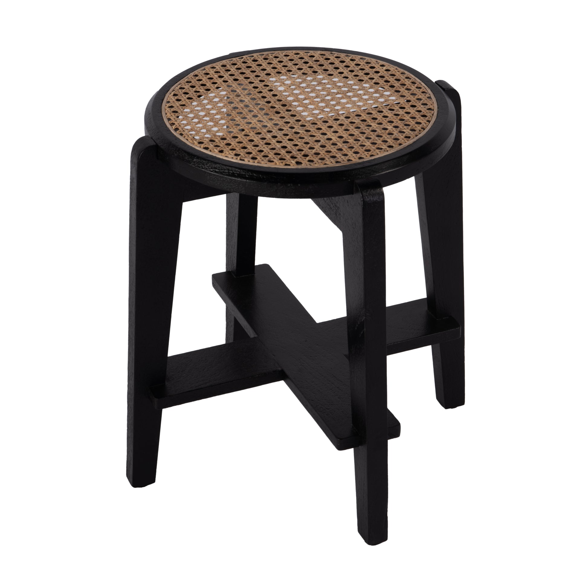 Butler Specialty Company Dryden 18 in. Seat Height Round Cane and Wood Backless Stool, Black, Natural