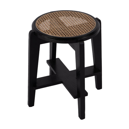 Butler Specialty Company Dryden 18 in. Seat Height Round Cane and Wood Backless Stool, Black, Natural