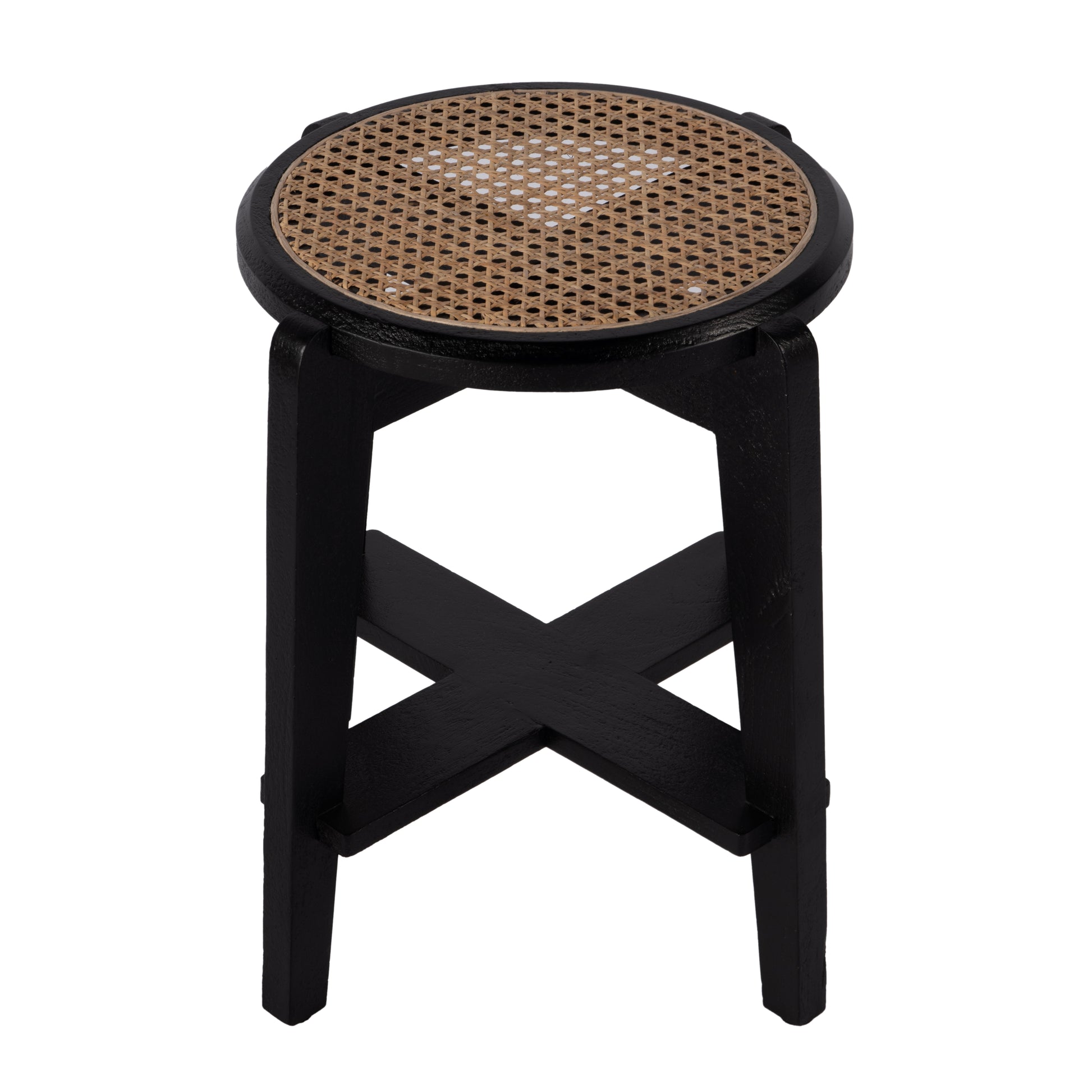 Butler Specialty Company Dryden 18 in. Seat Height Round Cane and Wood Backless Stool, Black, Natural