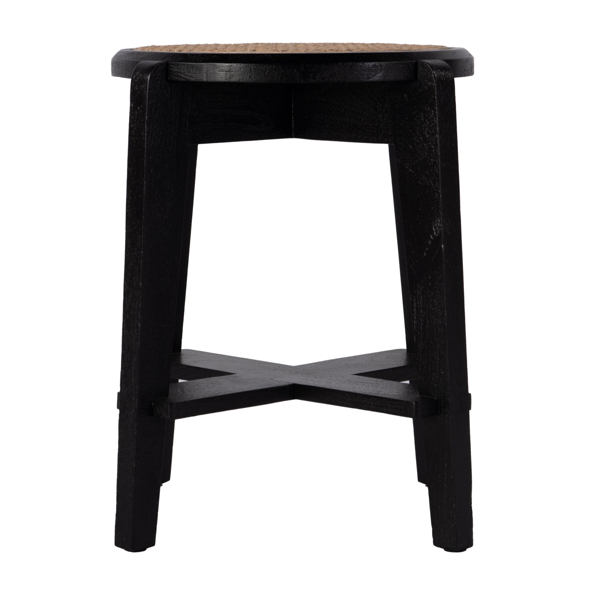 Butler Specialty Company Dryden 18 in. Seat Height Round Cane and Wood Backless Stool, Black, Natural