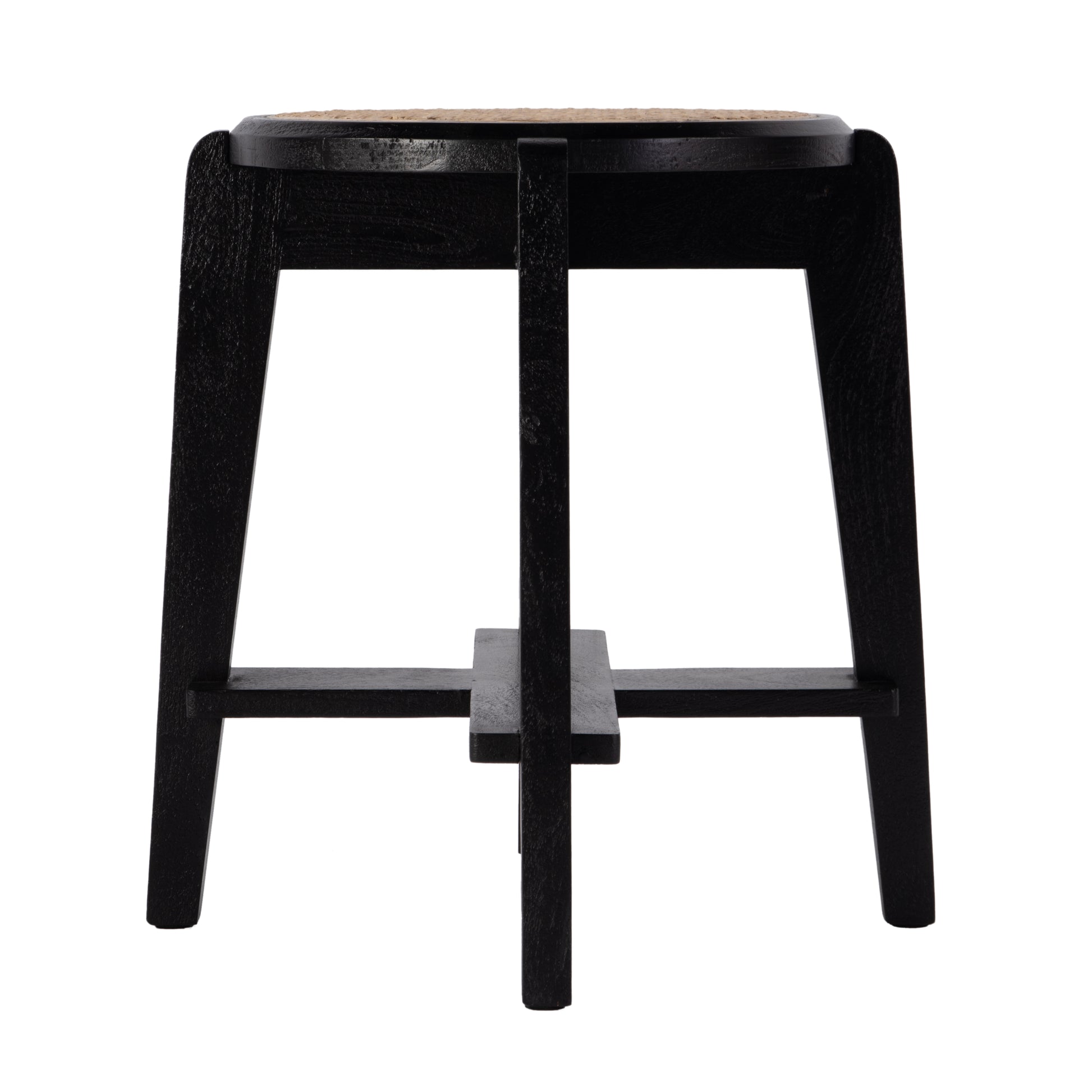 Butler Specialty Company Dryden 18 in. Seat Height Round Cane and Wood Backless Stool, Black, Natural