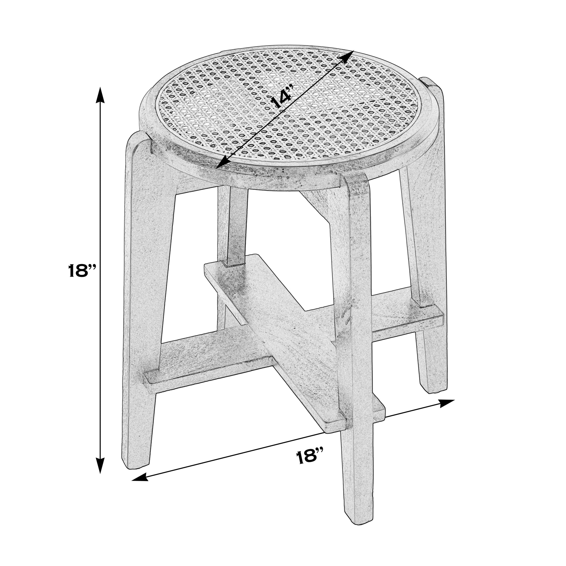 Butler Specialty Company Dryden 18 in. Seat Height Round Cane and Wood Backless Stool, Black, Natural