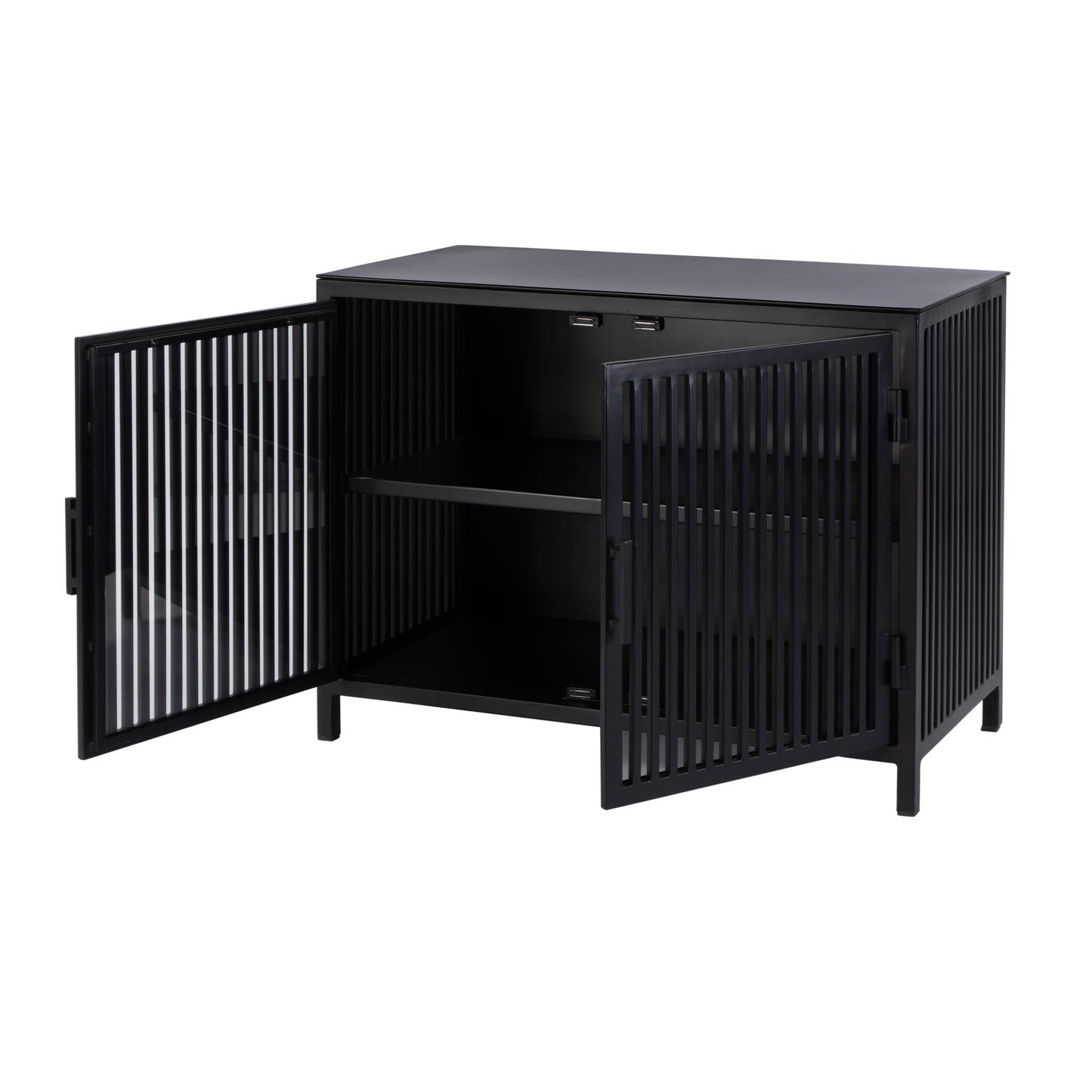 Butler Specialty Company Worthington 35.5 in. W Iron and Glass Accent Storage Chest with 1 Interior Shelf, Black