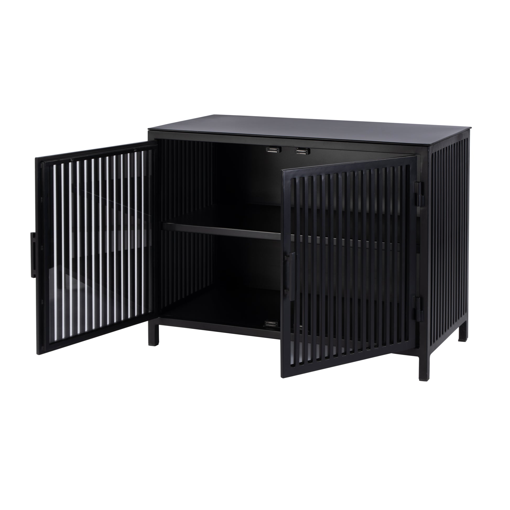 Butler Specialty Company Worthington 35.5 in. W Iron and Glass Accent Storage Chest with 1 Interior Shelf, Black