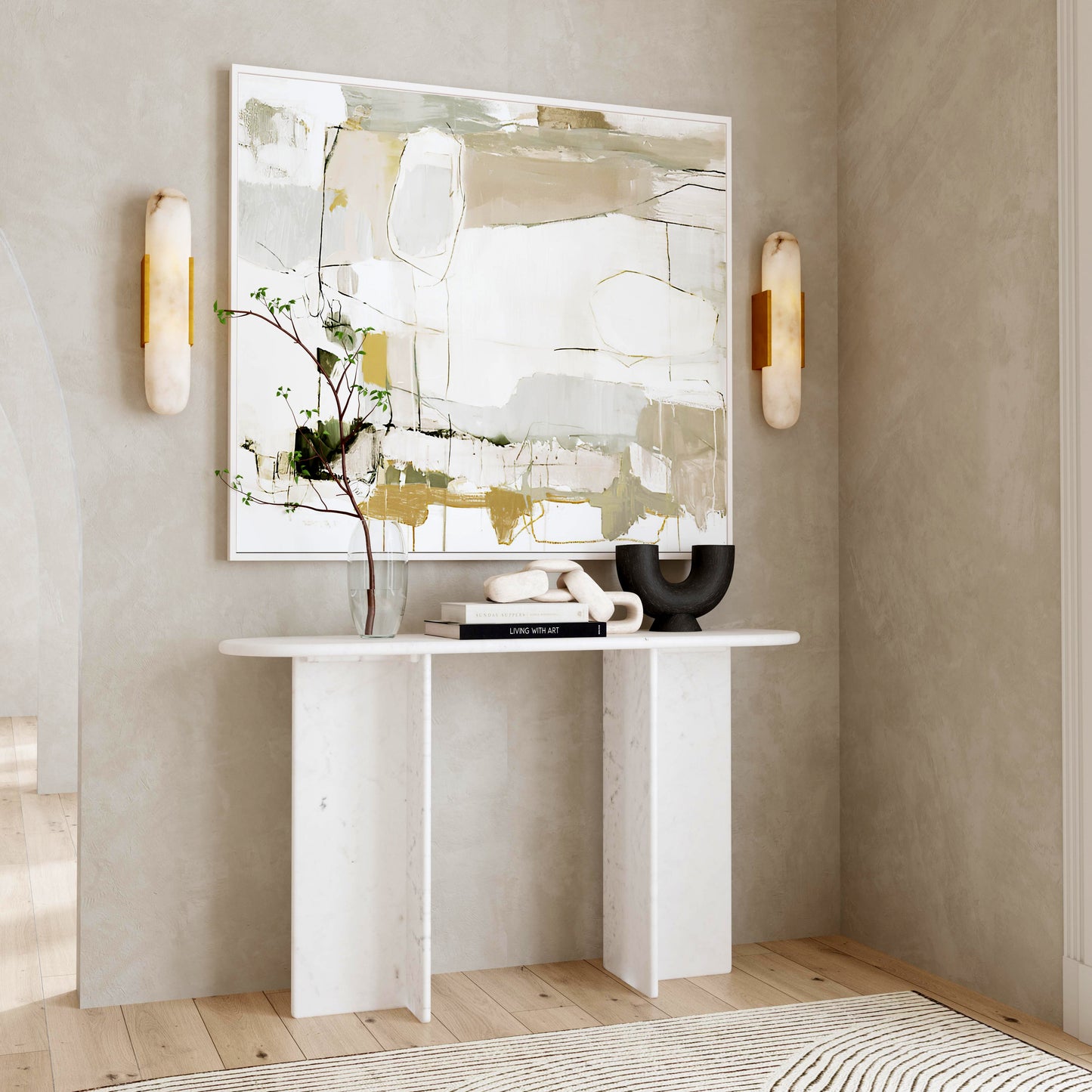 Butler Specialty Company Vienna 54 in. W Rectangular 100% Marble Console/Sofa Table, White