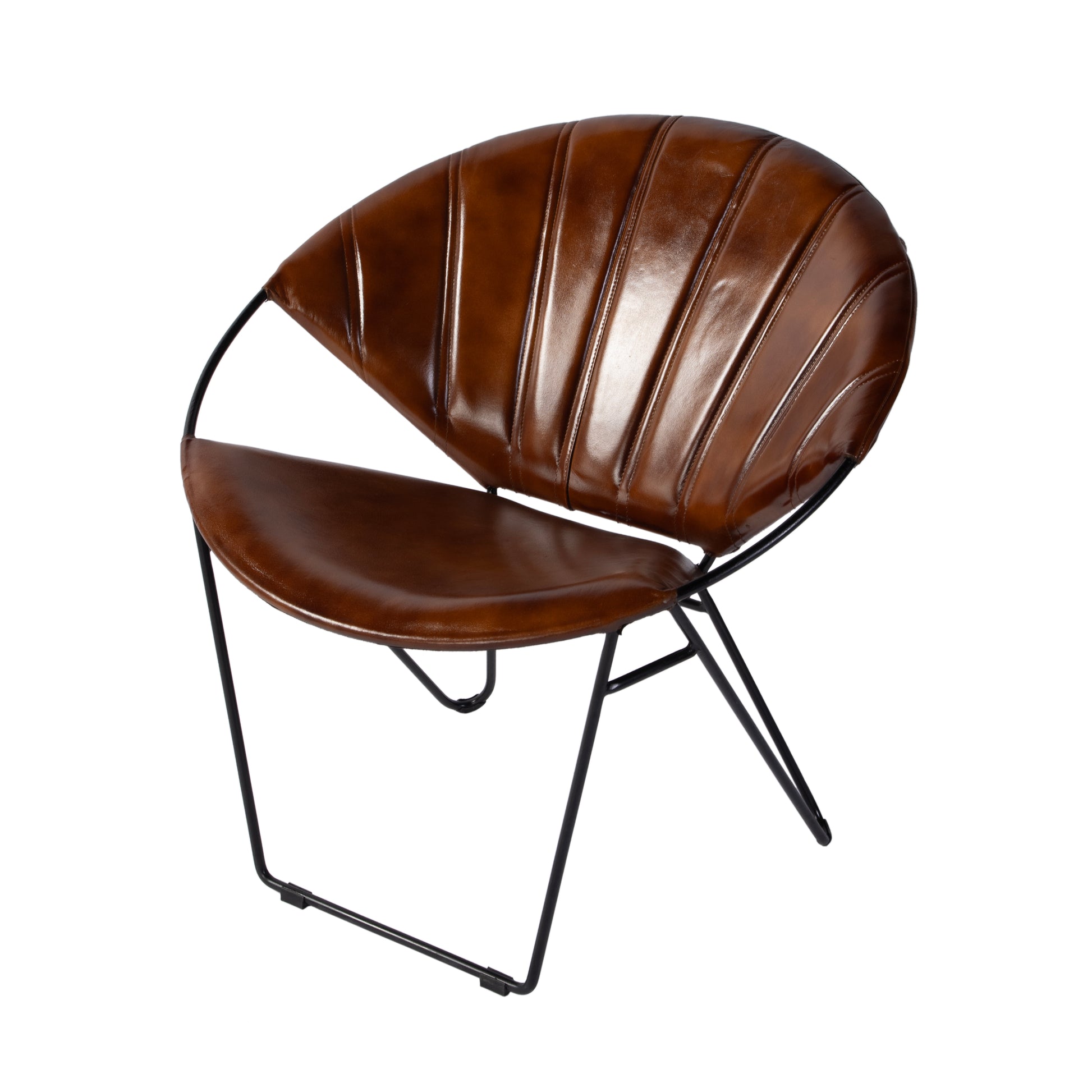 Butler Specialty Company Harlan 18 in. Seat Height Round Leather and Iron Accent Chair, Brown