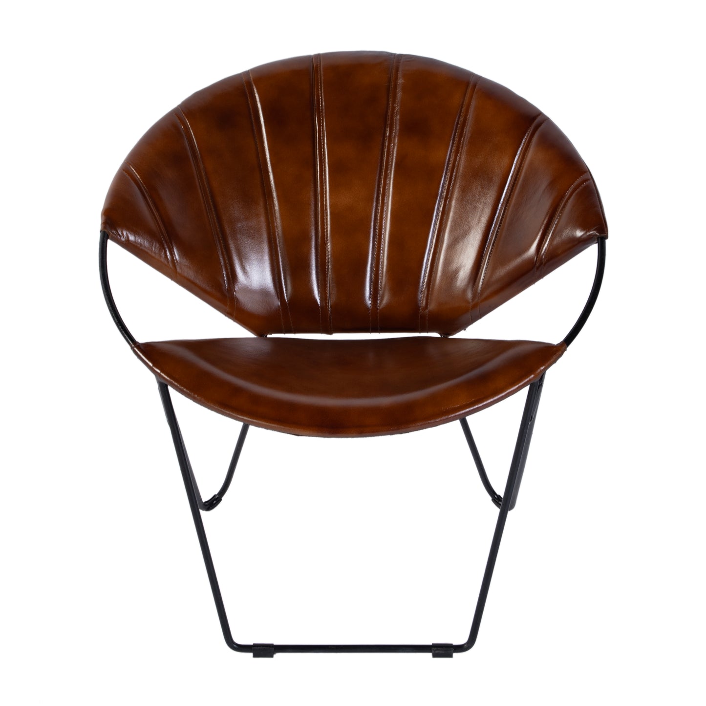 Butler Specialty Company Harlan 18 in. Seat Height Round Leather and Iron Accent Chair, Brown