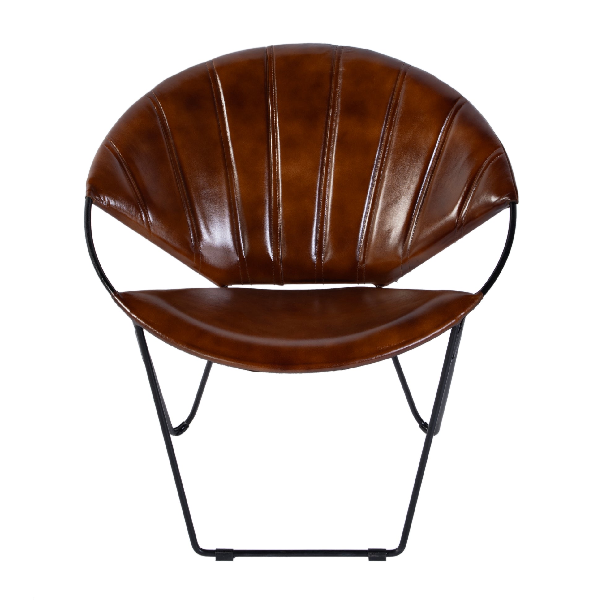 Butler Specialty Company Harlan 18 in. Seat Height Round Leather and Iron Accent Chair, Brown