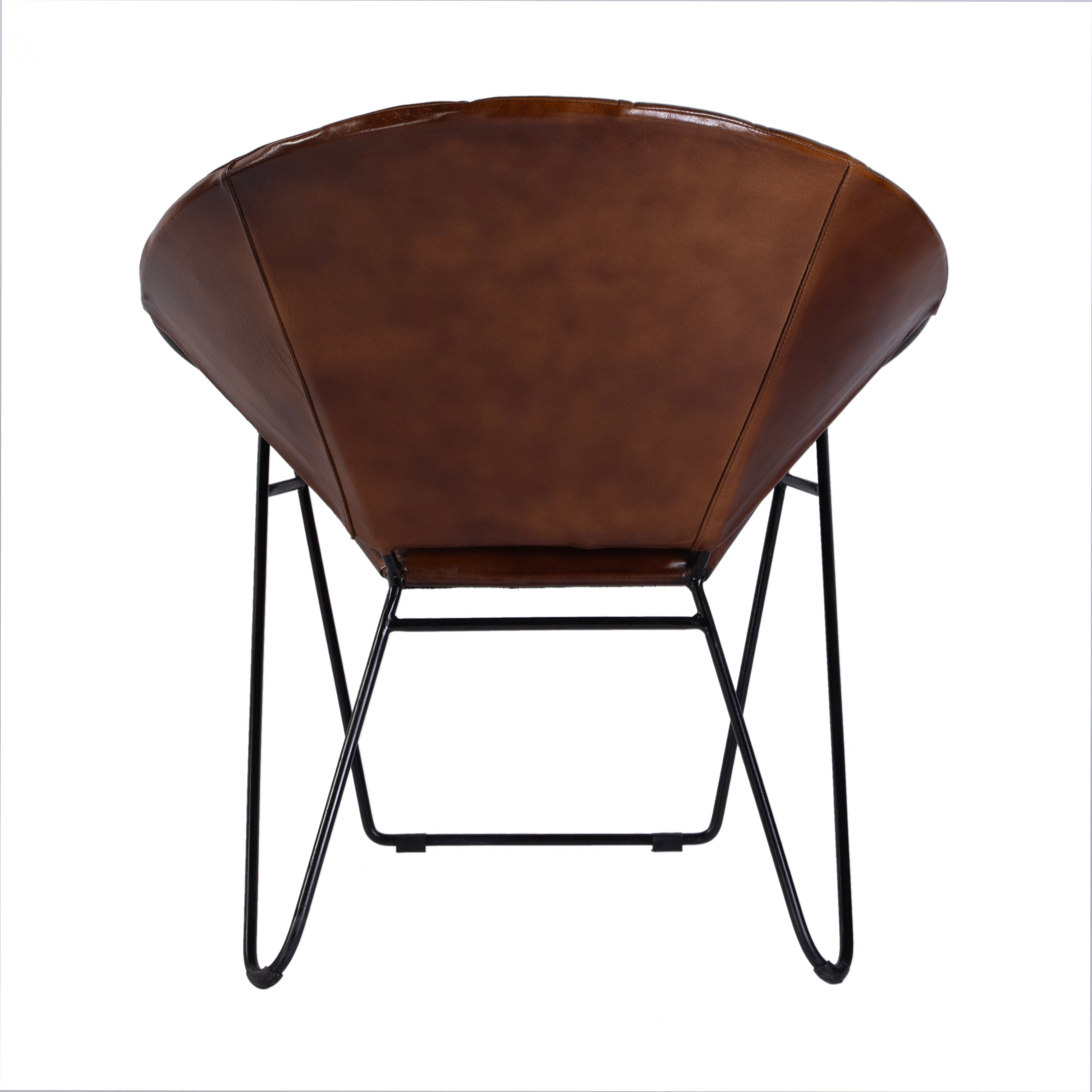 Butler Specialty Company Harlan 18 in. Seat Height Round Leather and Iron Accent Chair, Brown