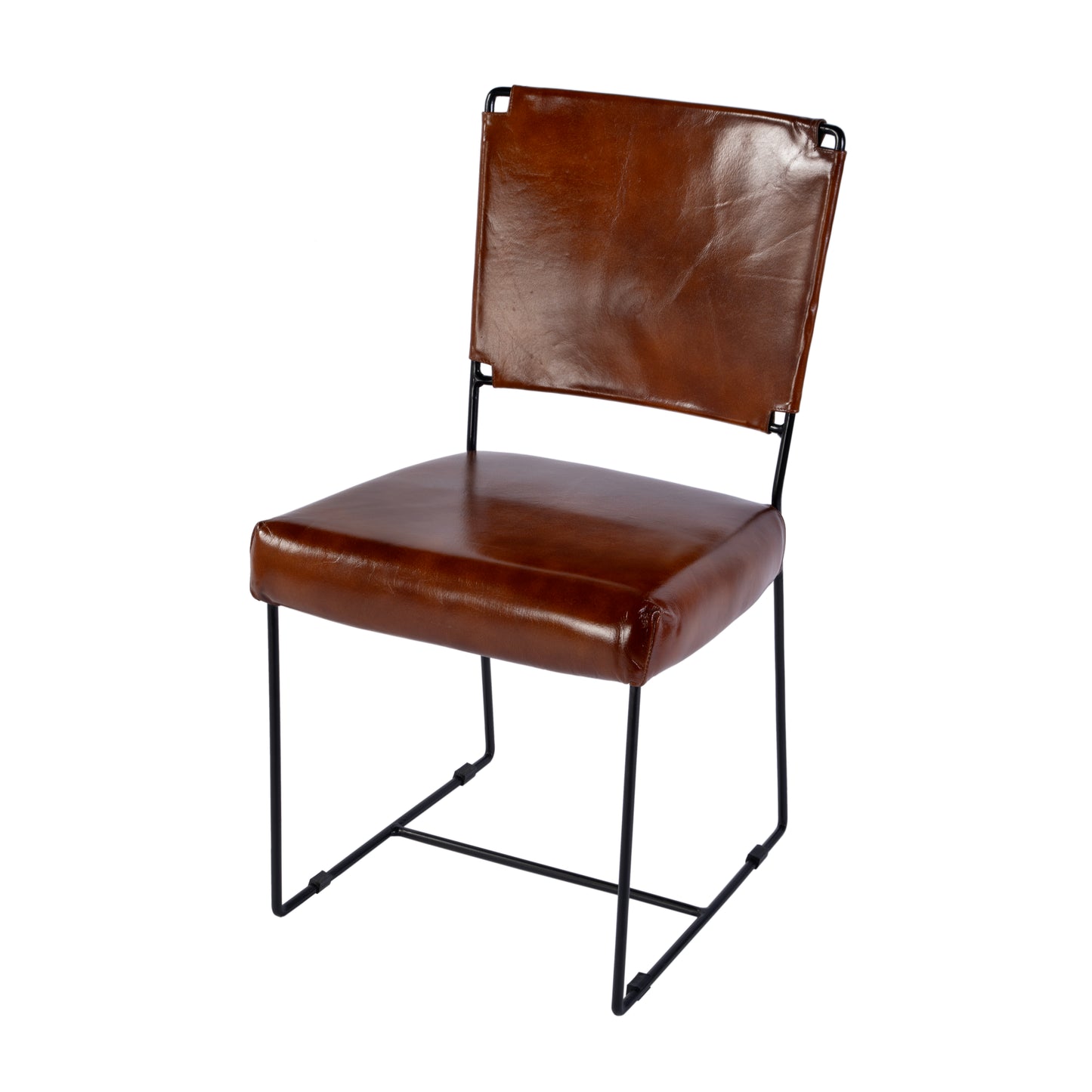 Butler Specialty Company Nevin 19 in. Seat Height Leather and Iron Dining Side Chair, Brown