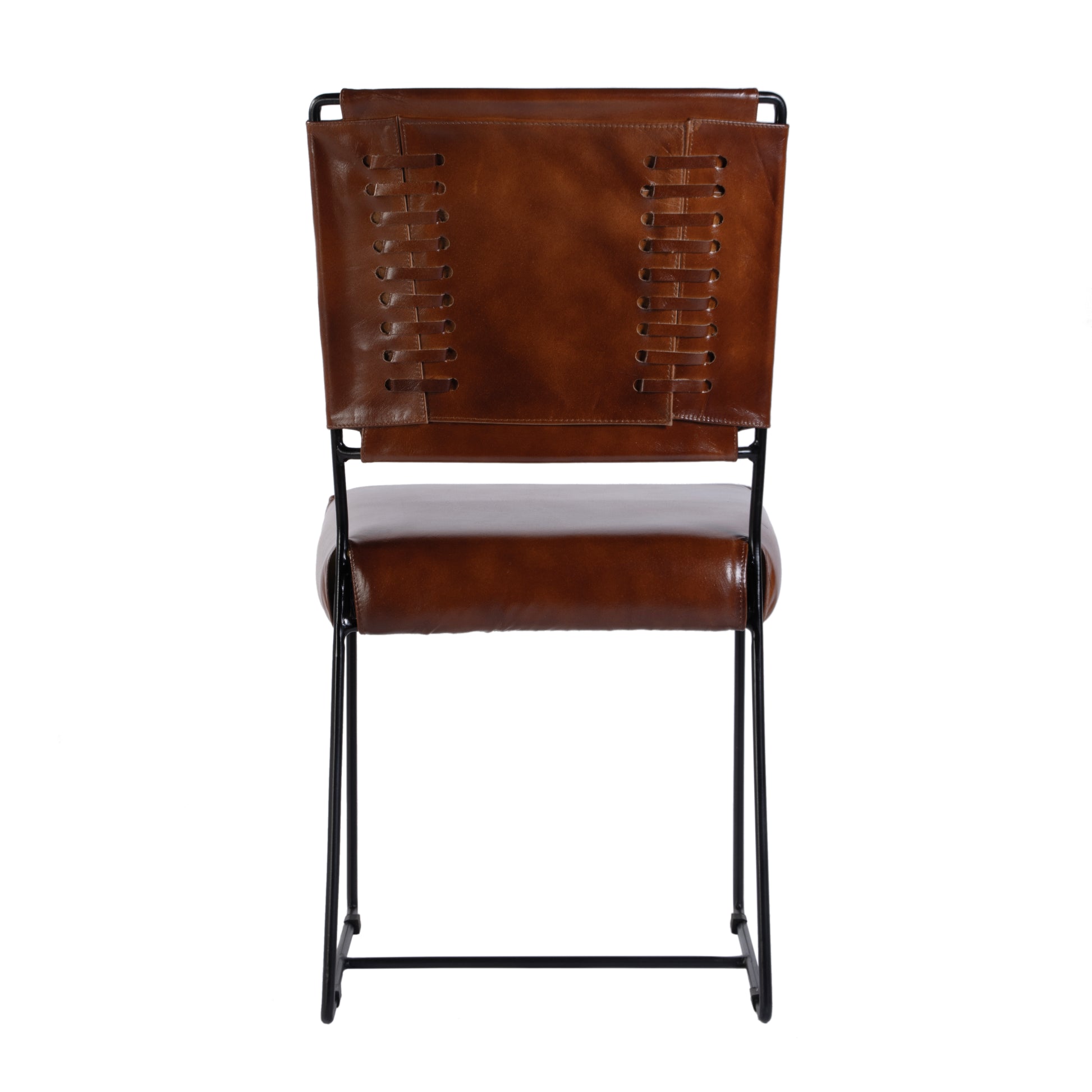 Butler Specialty Company Nevin 19 in. Seat Height Leather and Iron Dining Side Chair, Brown