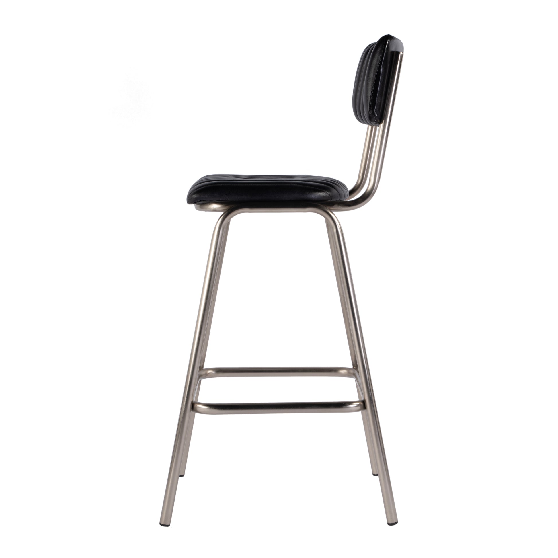 Butler Specialty Company Waylon 31.5 in. Seat Height Leather and Iron Bar Height Stool with Back and Footrest, Black, Silver