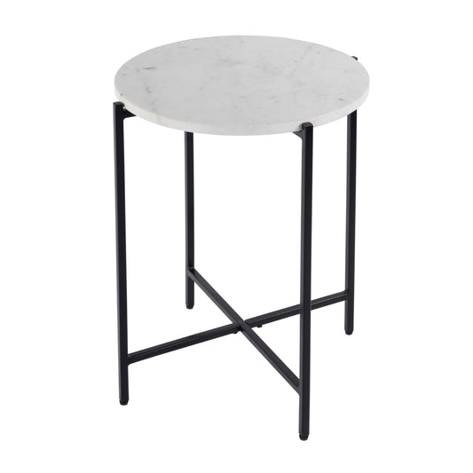 Butler Specialty Company Mirabell 19 in. W Round Marble and Iron Side Table, Black, White