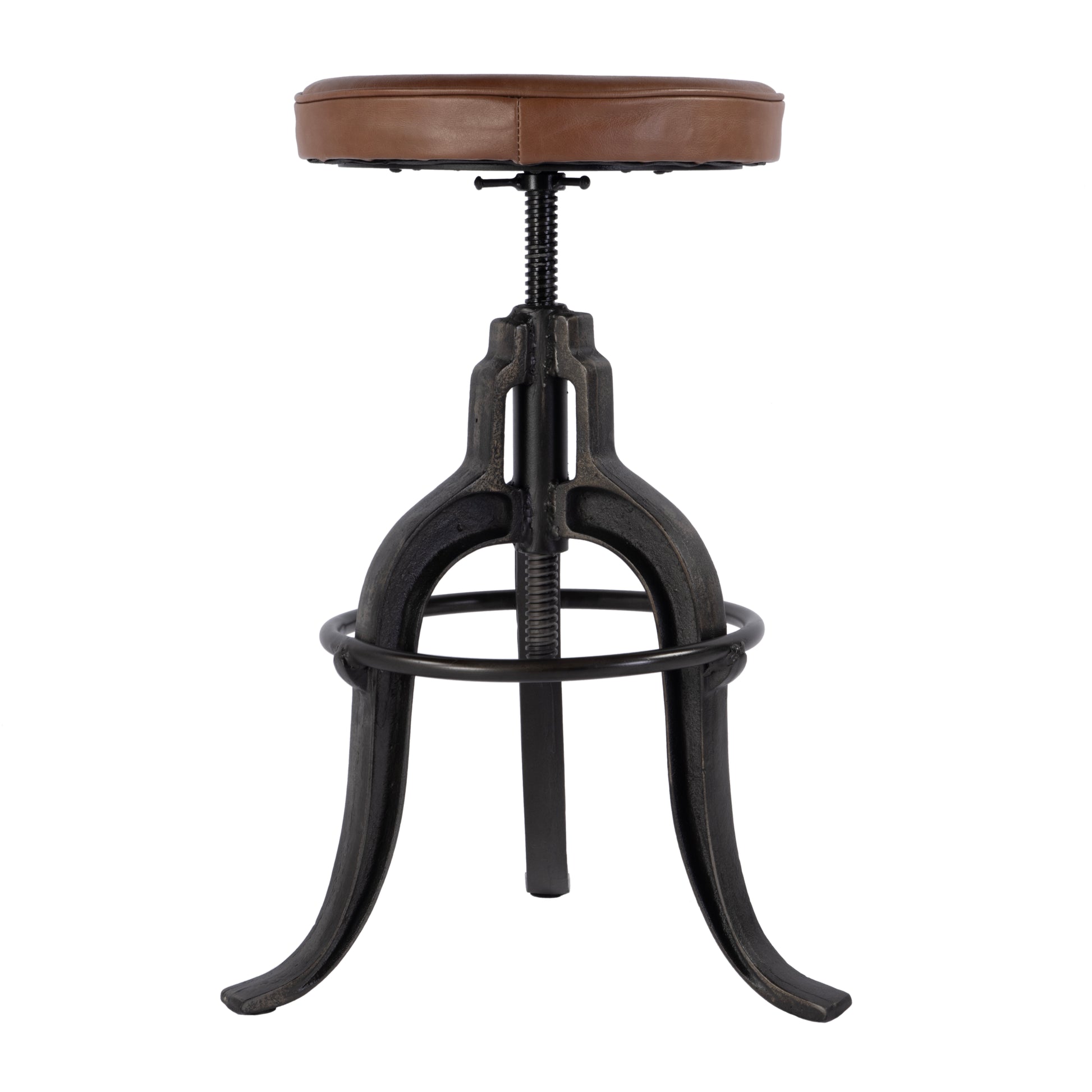 Butler Specialty Company Knight 22 in. - 29 in. Adjustable Height Leather and Iron Bar Stool, Brown