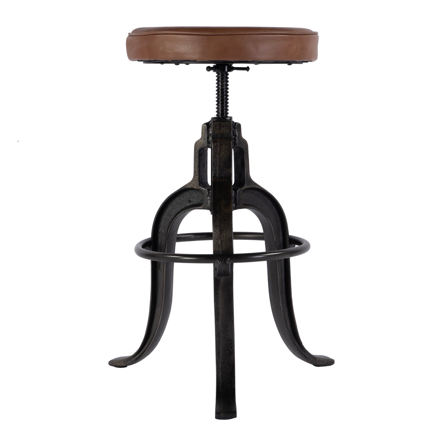 Butler Specialty Company Knight 22 in. - 29 in. Adjustable Height Leather and Iron Bar Stool, Brown