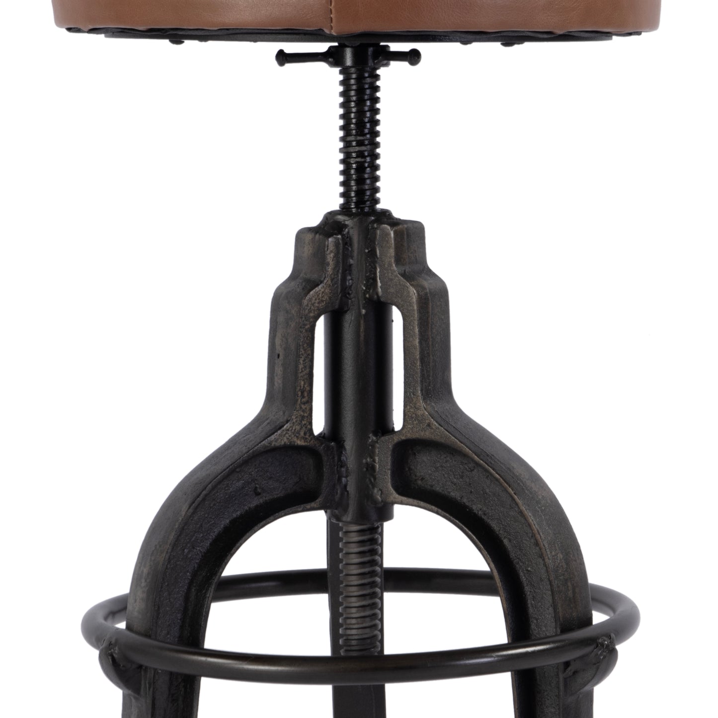 Butler Specialty Company Knight 22 in. - 29 in. Adjustable Height Leather and Iron Bar Stool, Brown