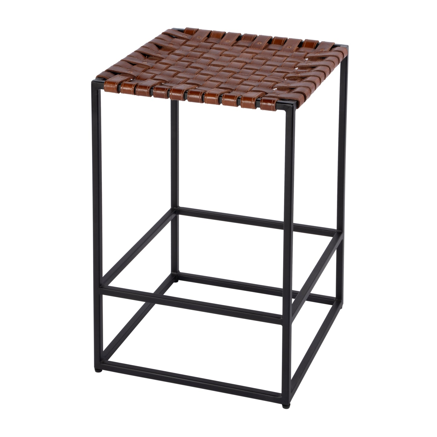 Butler Specialty Company Lowell 24 in. Seat Height Leather and Iron Backless Counter Stool with Footrest, Brown