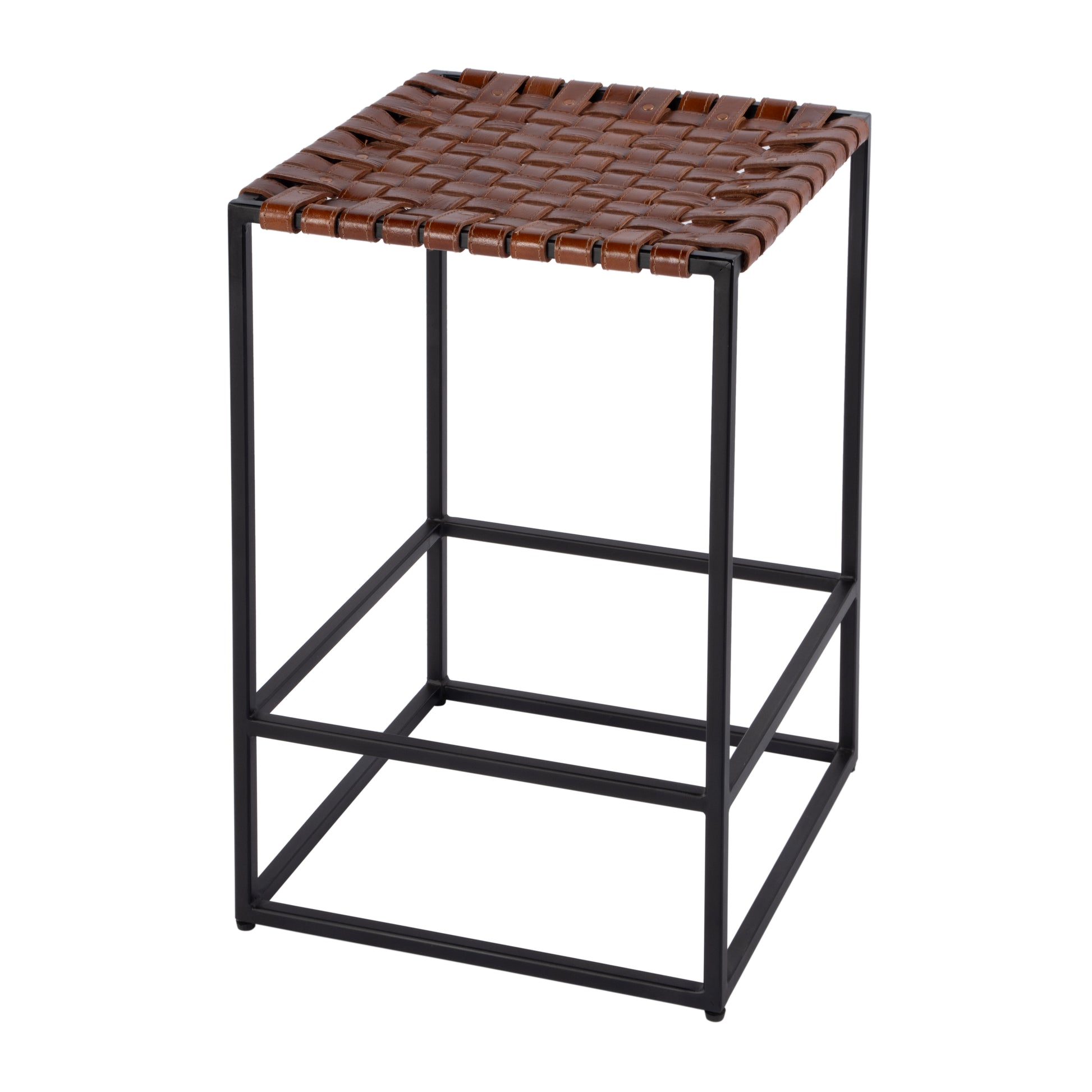 Butler Specialty Company Lowell 24 in. Seat Height Leather and Iron Backless Counter Stool with Footrest, Brown