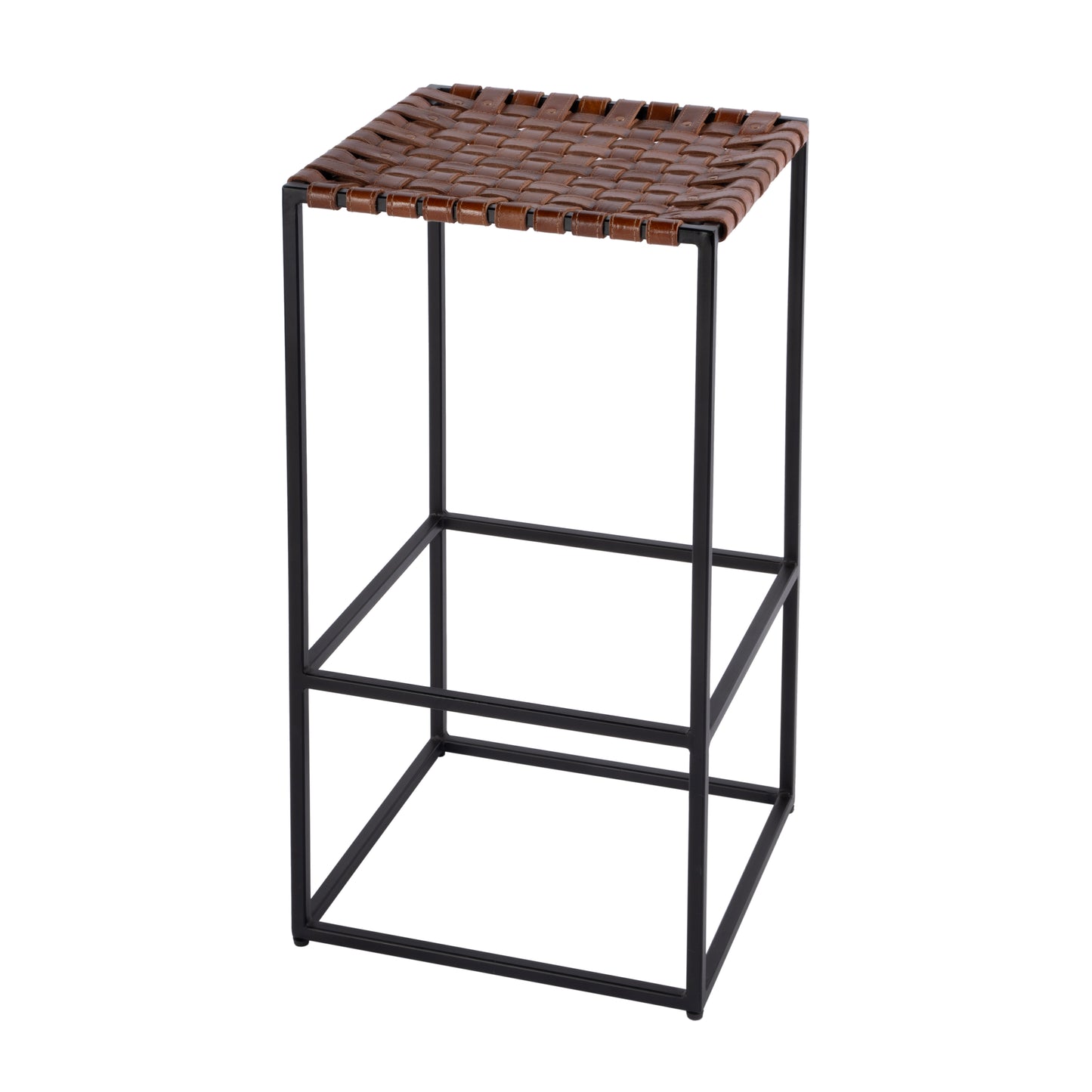 Butler Specialty Company Lowell 30 in. Seat Height Leather and Iron Backless Bar Stool with Footrest, Brown