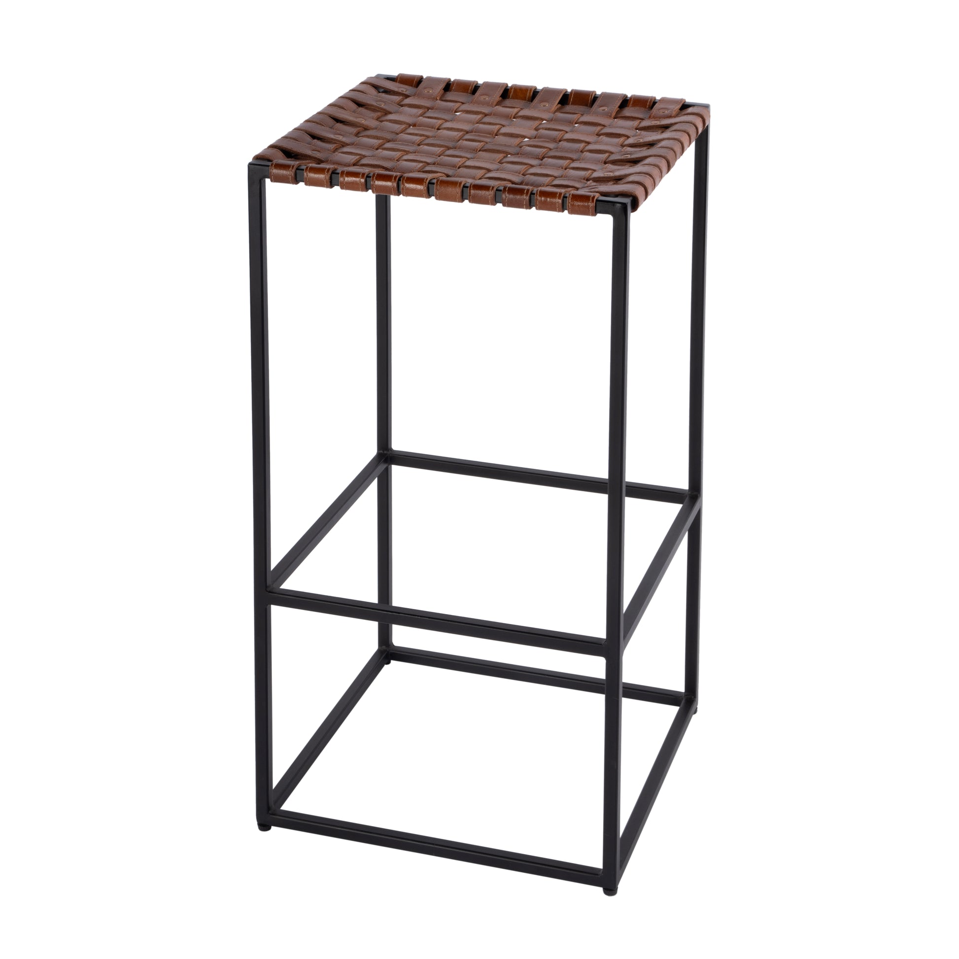 Butler Specialty Company Lowell 30 in. Seat Height Leather and Iron Backless Bar Stool with Footrest, Brown