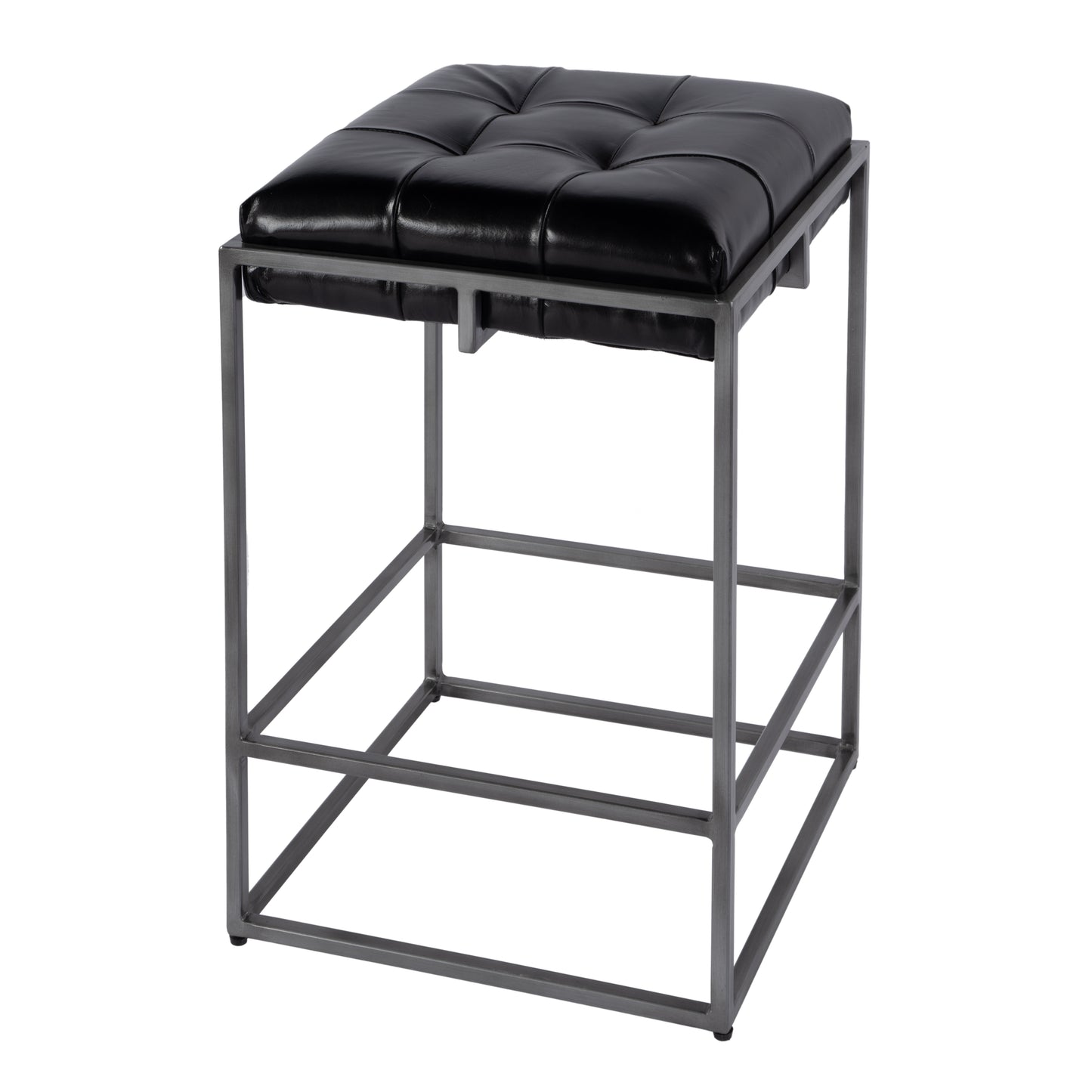 Butler Specialty Company Dudley 26 in. Seat Height Leather and Iron Backless Counter Height Stool with Footrest, Black