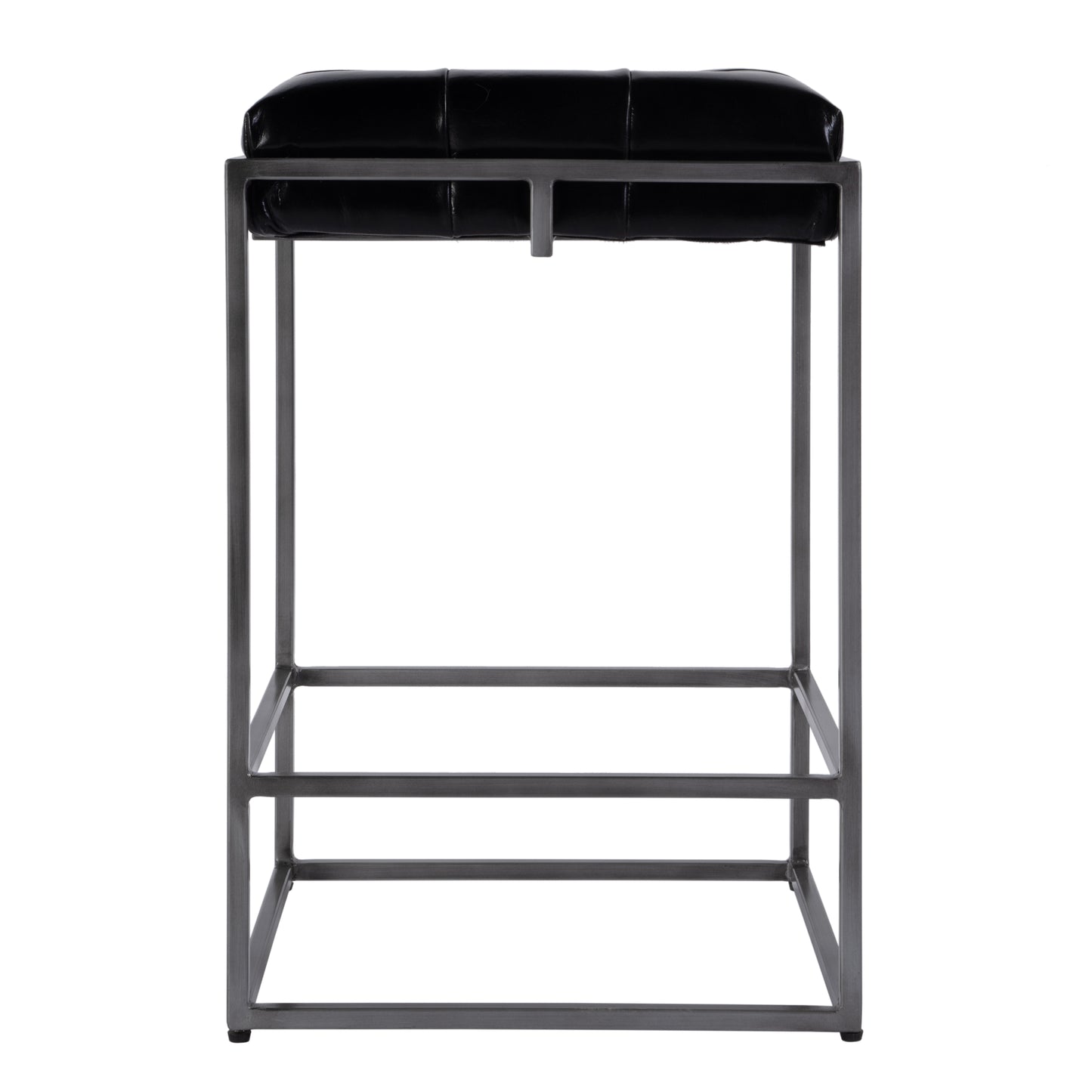 Butler Specialty Company Dudley 26 in. Seat Height Leather and Iron Backless Counter Height Stool with Footrest, Black