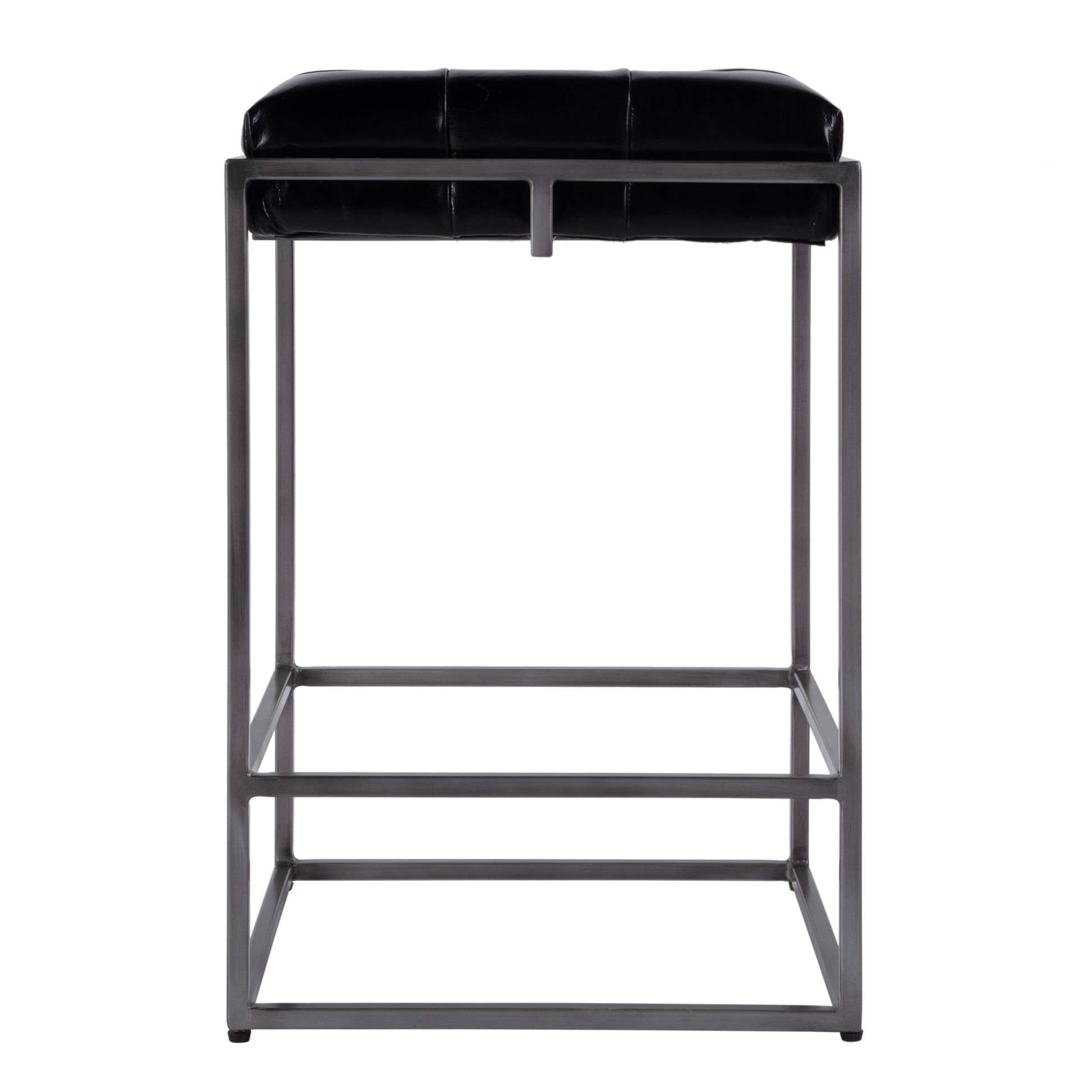 Butler Specialty Company Dudley 26 in. Seat Height Leather and Iron Backless Counter Height Stool with Footrest, Black