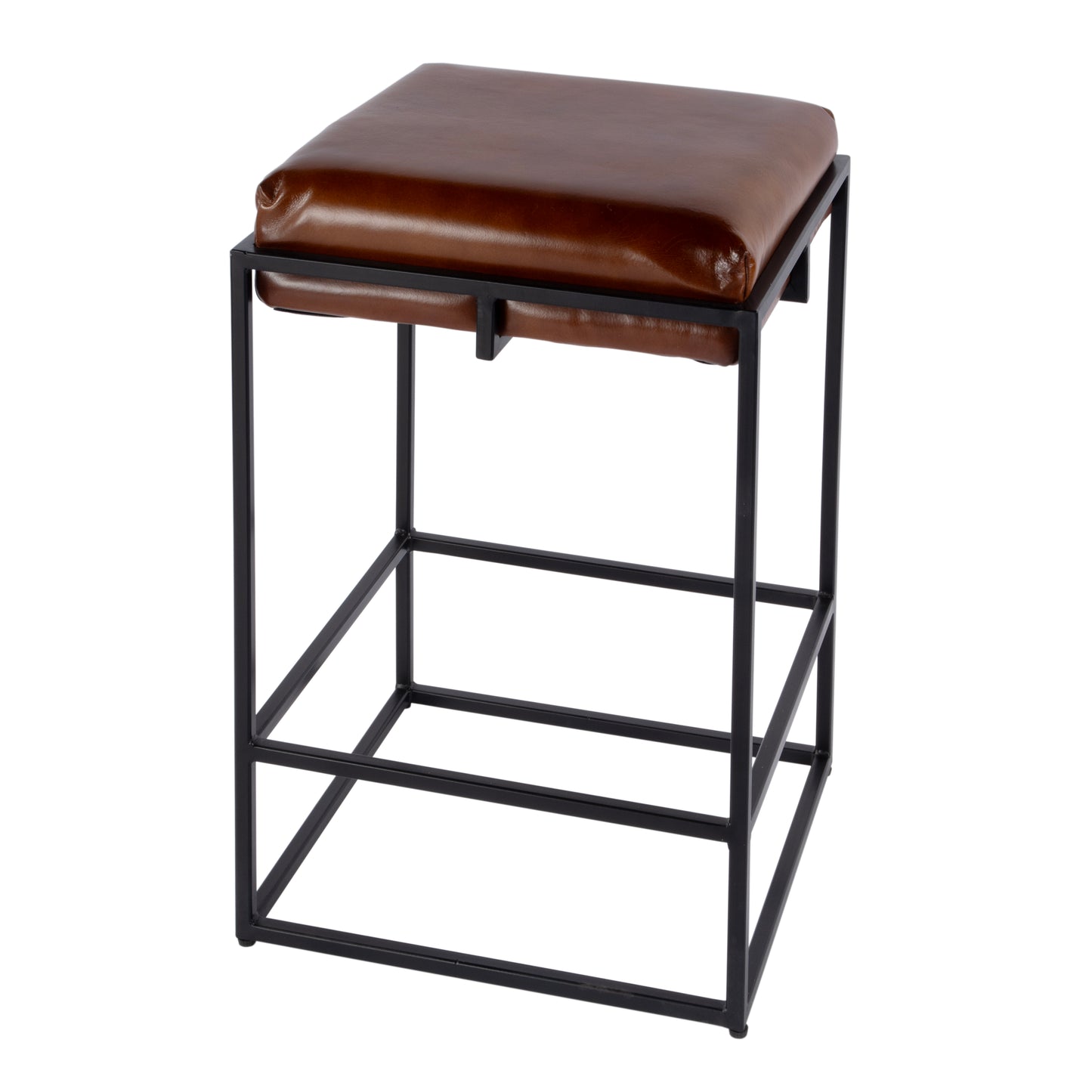Butler Specialty Company Eldridge 26 in. Seat Height Leather and Iron Backless Counter Height Stool with Footrest, Black, Brown